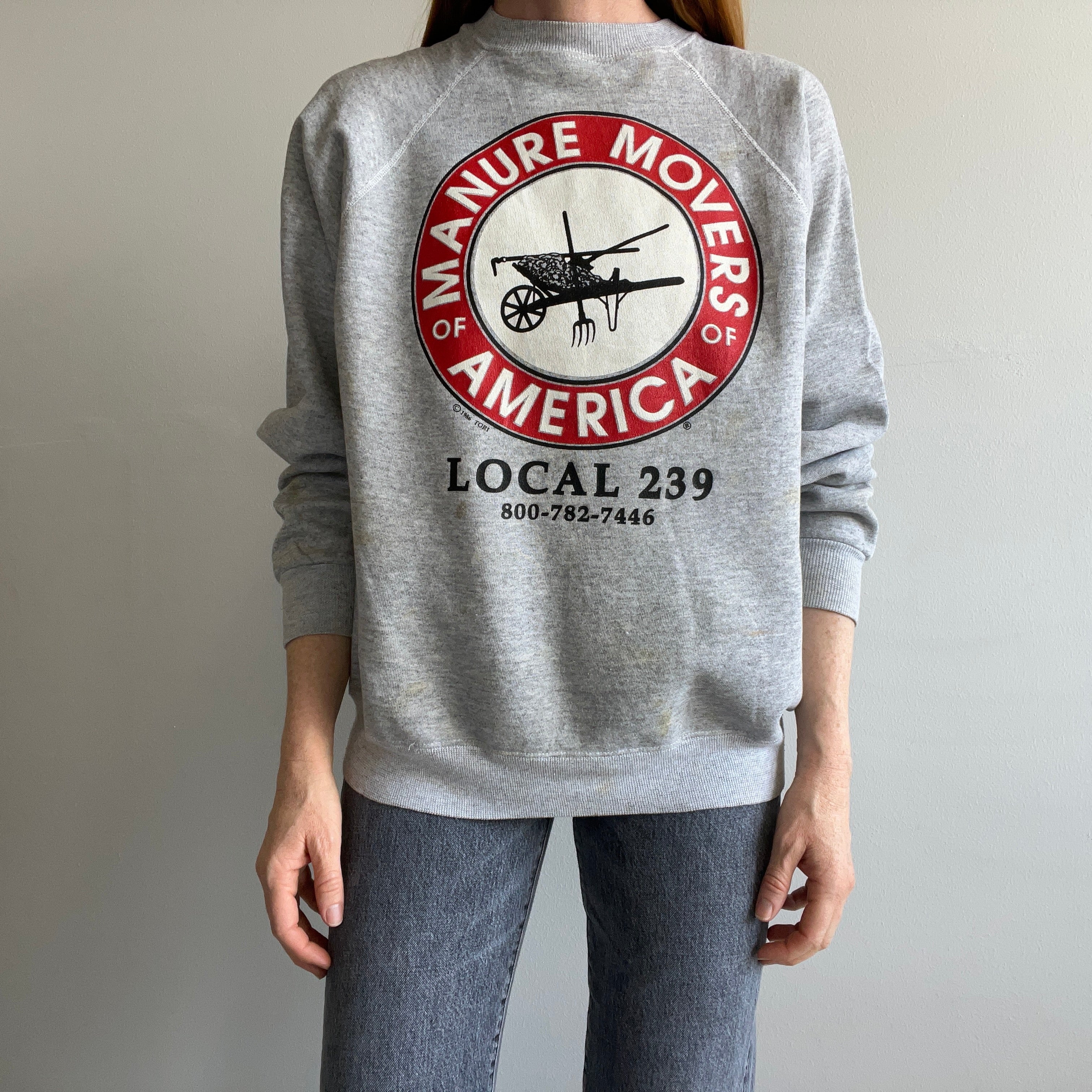 1986 Manure Movers of America Local 239 Sweatshirt - Heavy Staining