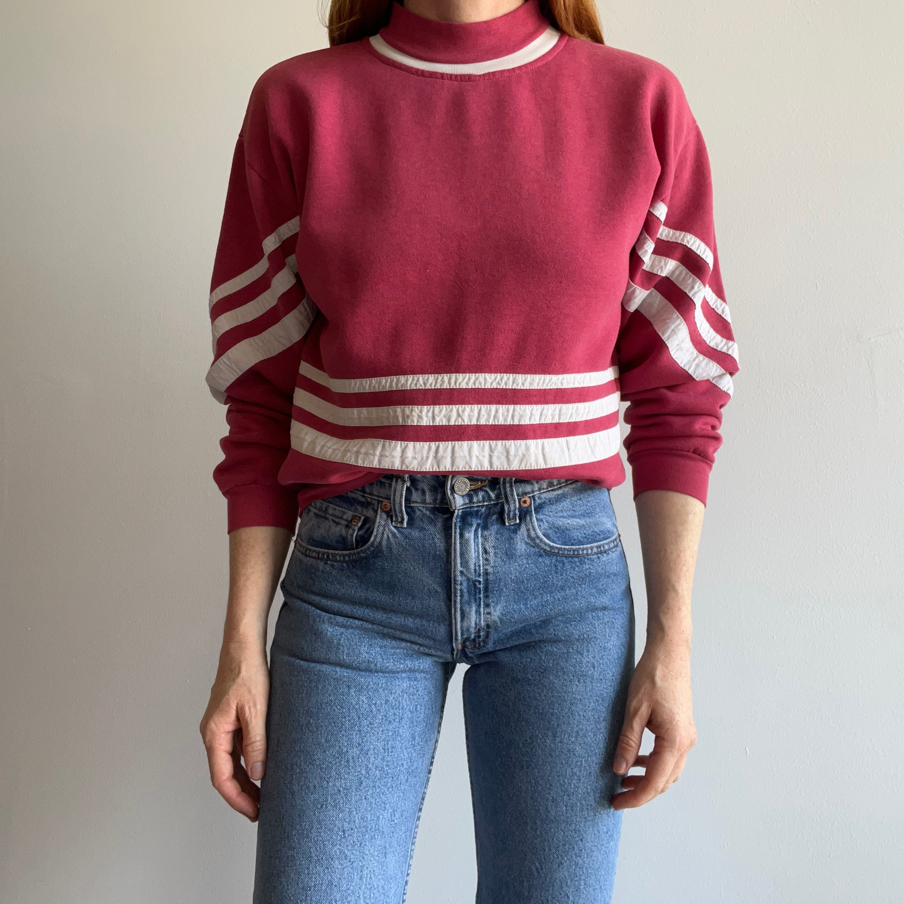 1980s Jean Michaud Funky Striped Sweatshirt - Mauve/Pink