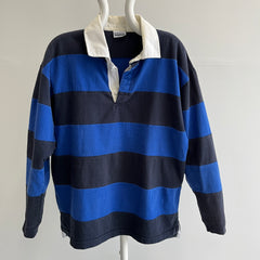 1990s Dark and Not So Dark Blue Striped Rugby Shirt
