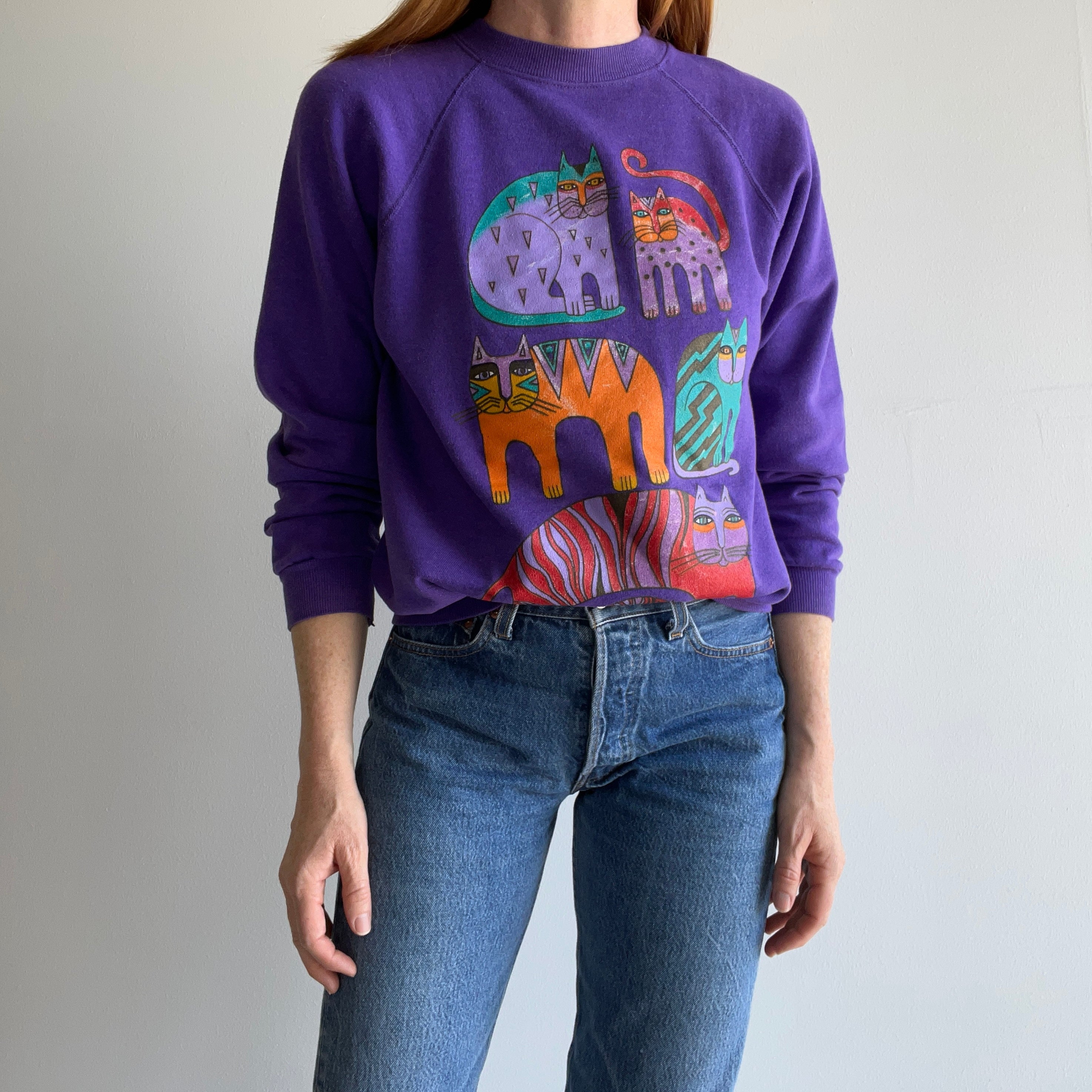 1980s Laurel Burch Cat Sweatshirt - Huzzah!