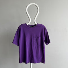 1980/90s Purple Pocket T-Shirt with Shoulder Pads - Yes Indeed!