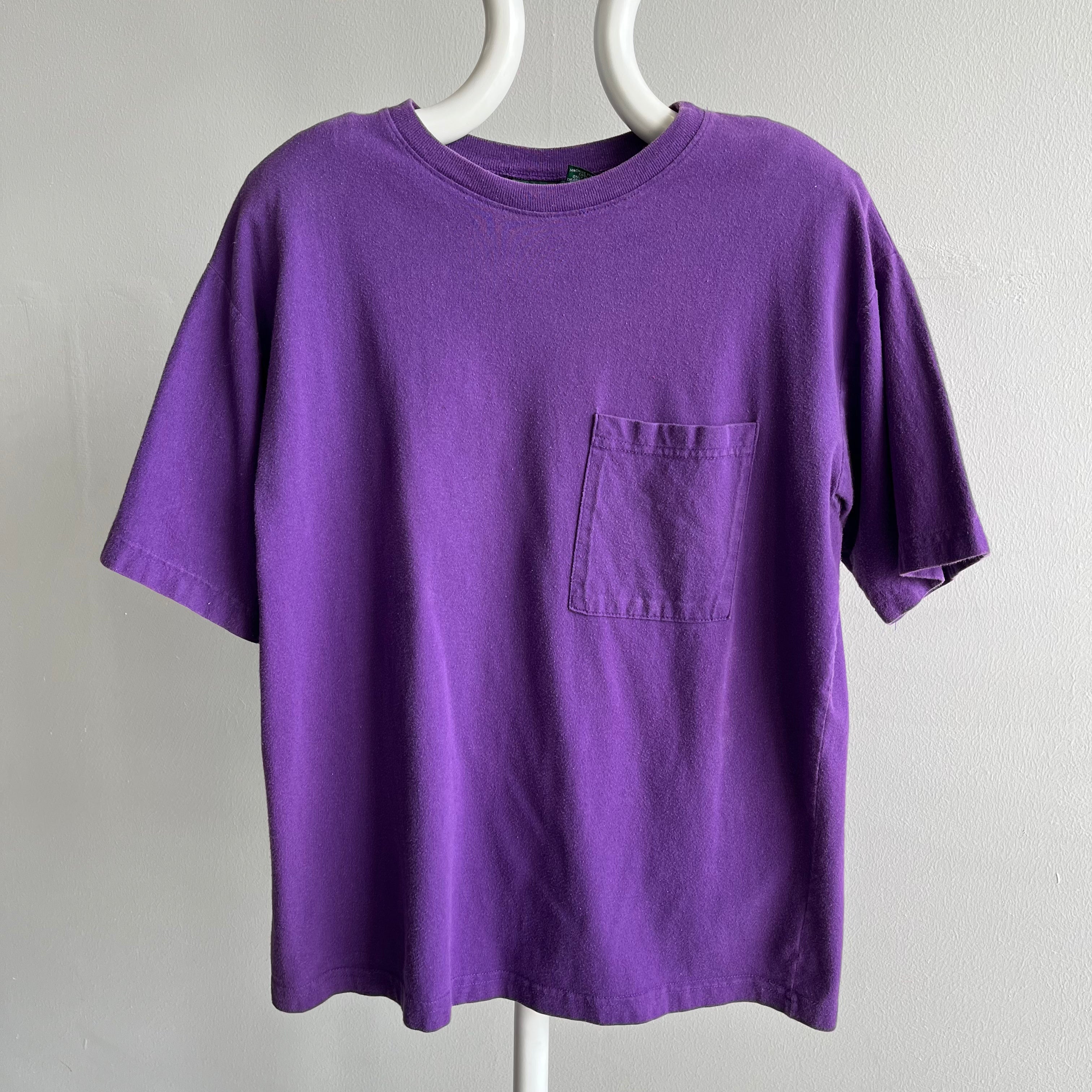 1980/90s Purple Pocket T-Shirt with Shoulder Pads - Yes Indeed!