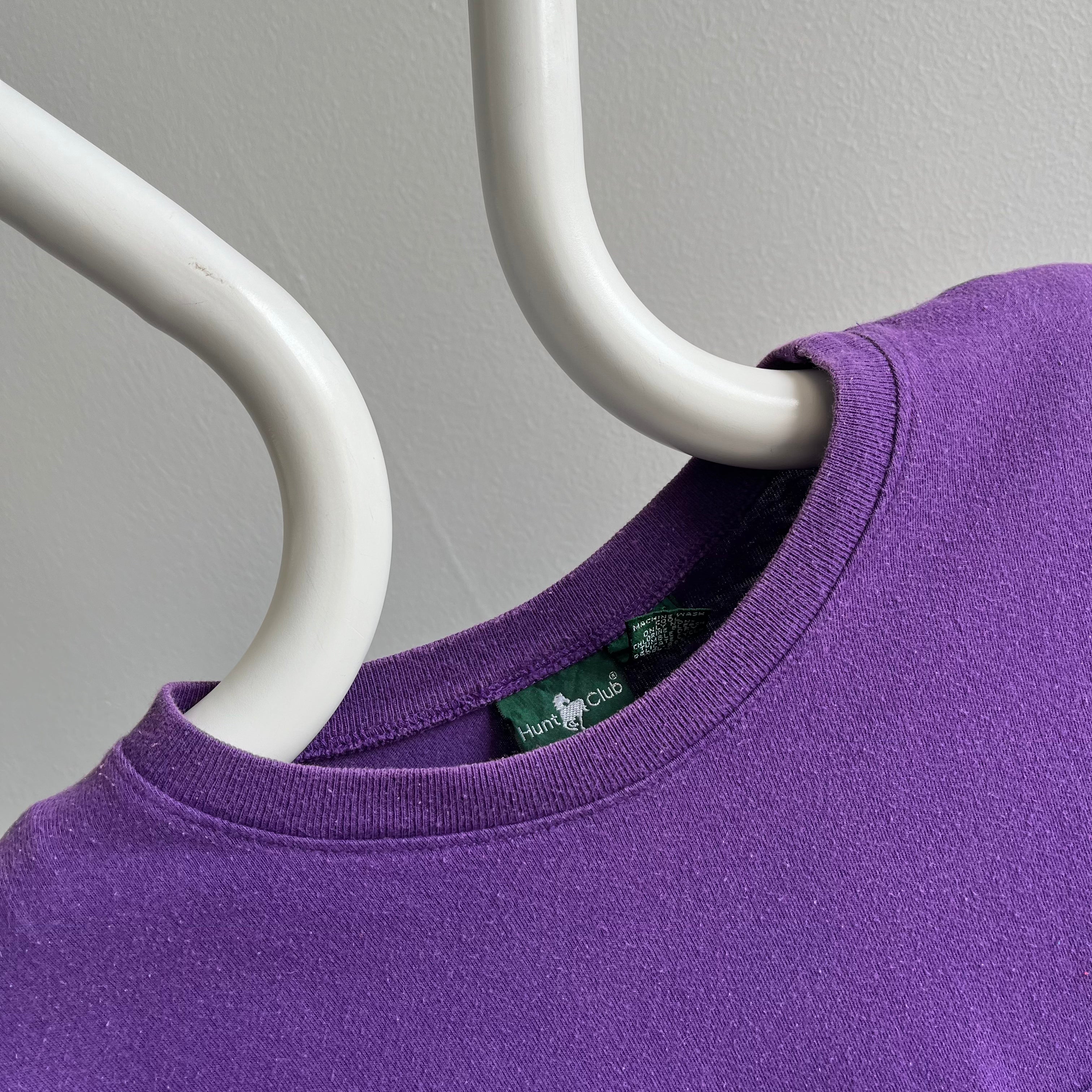 1980/90s Purple Pocket T-Shirt with Shoulder Pads - Yes Indeed!