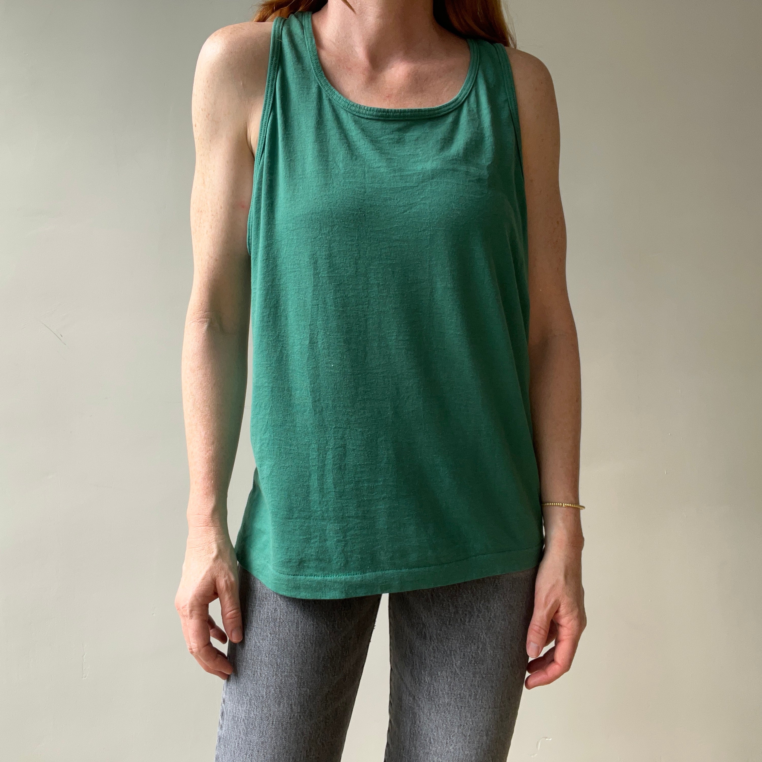 1980s Blank Green Fruit Of The Loom Tank Top