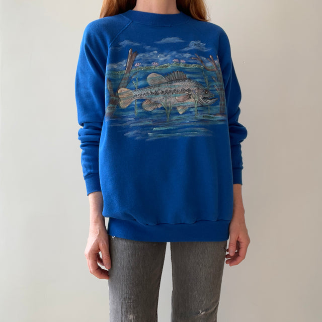 1980s "Fashioned by Betty Sheppard" DIY Bass? Sweatshirt with Lotus Flowers - Like, Woah