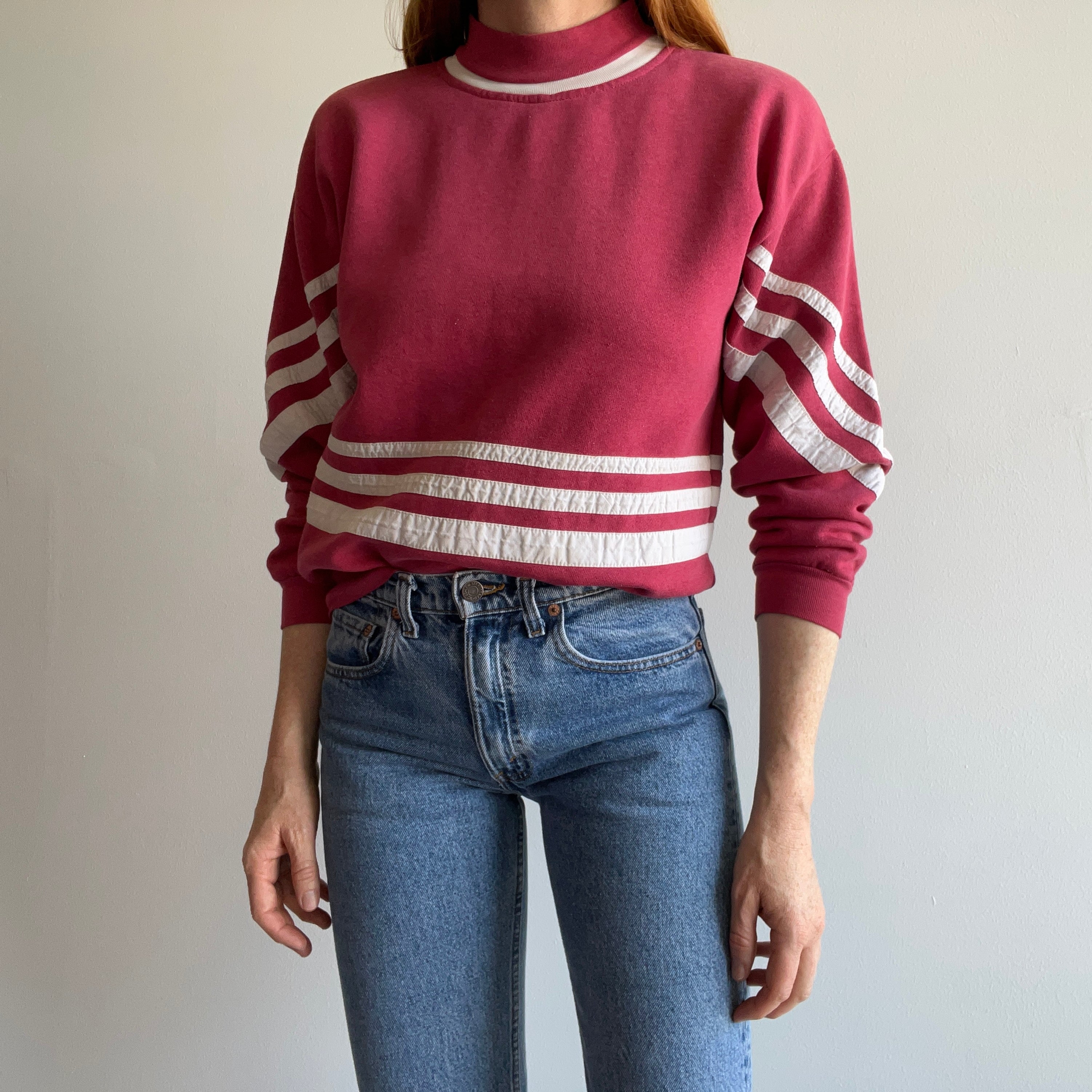 1980s Jean Michaud Funky Striped Sweatshirt - Mauve/Pink