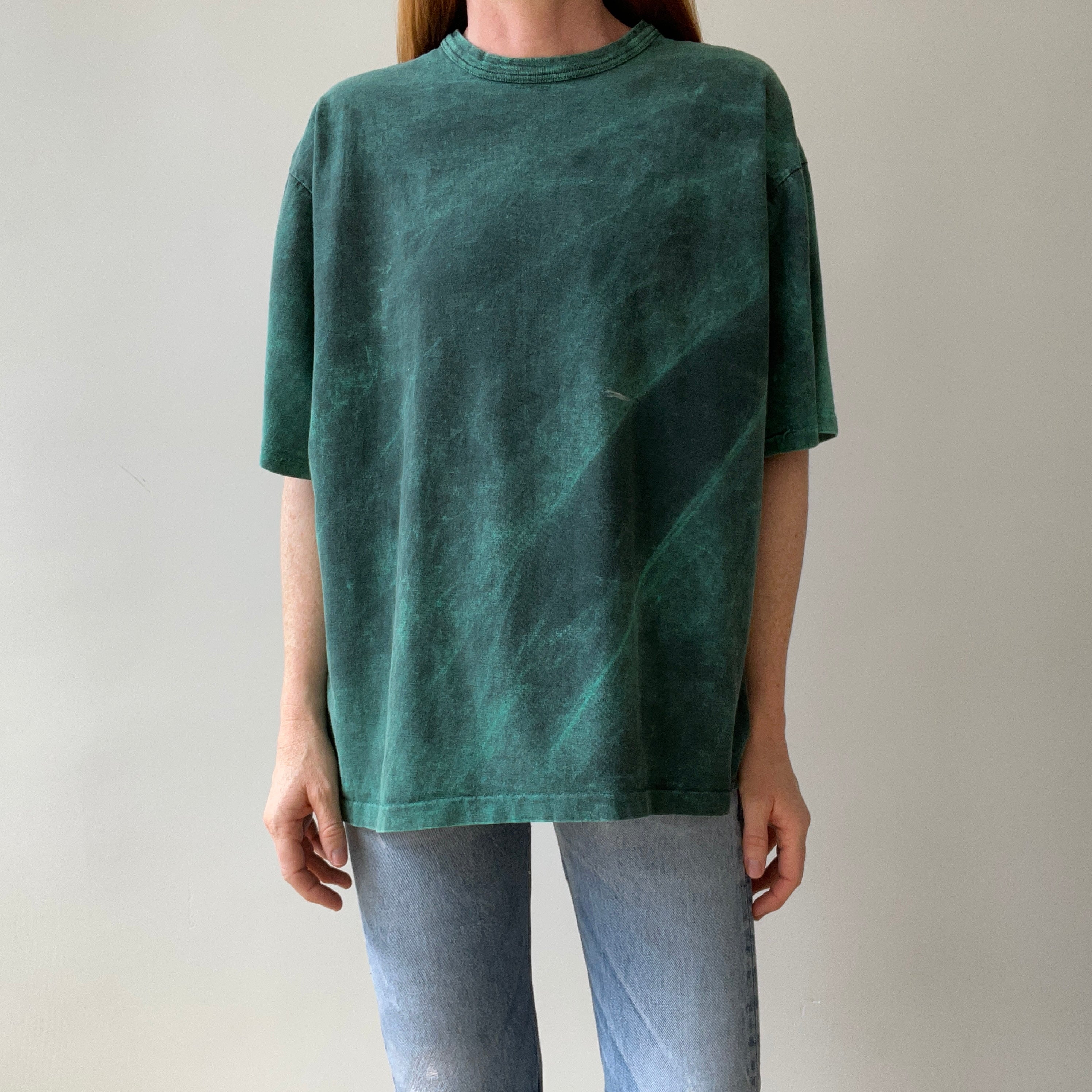 1980s/90s Green and Black Acid Wash T-Shirt - Awesome Fit