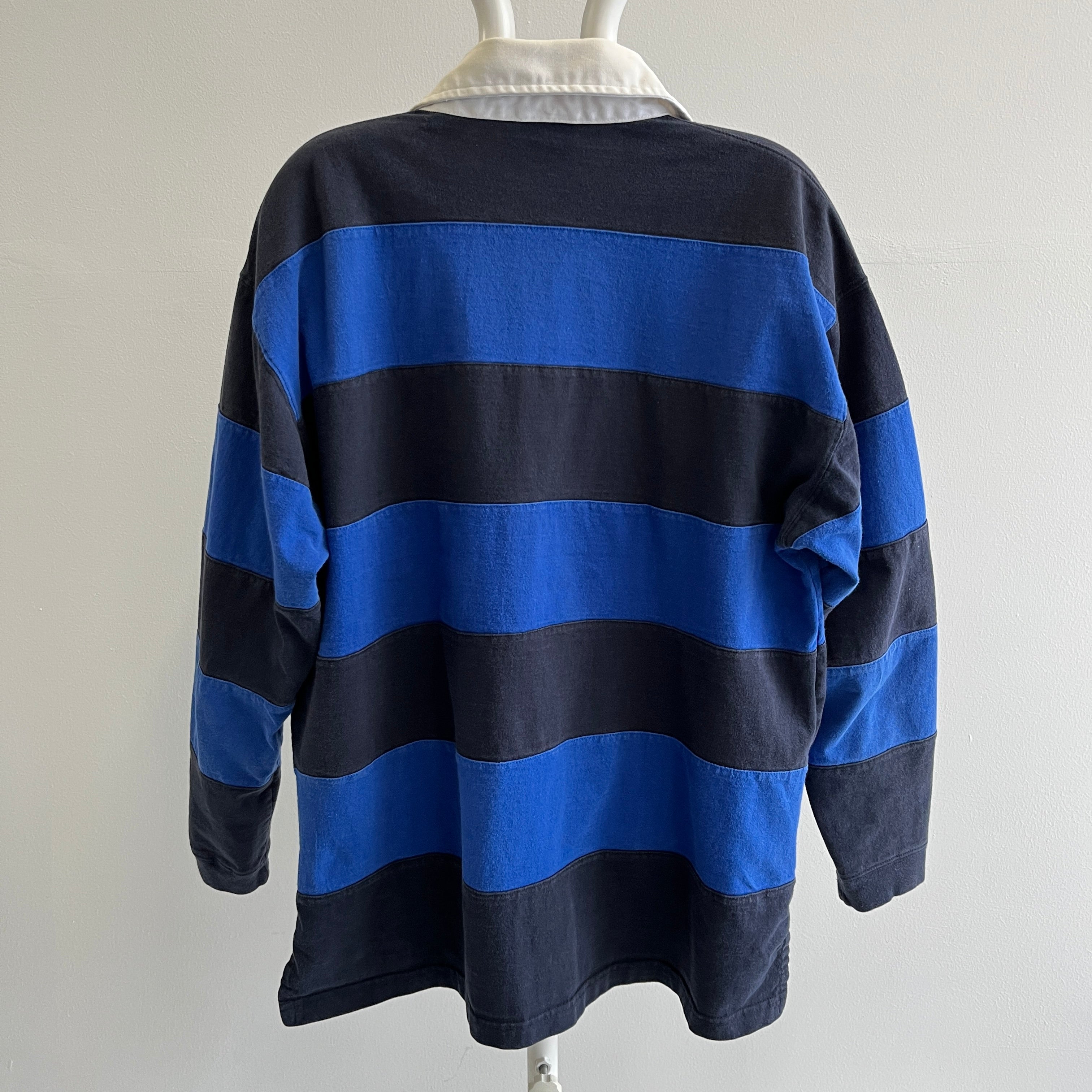 1990s Dark and Not So Dark Blue Striped Rugby Shirt