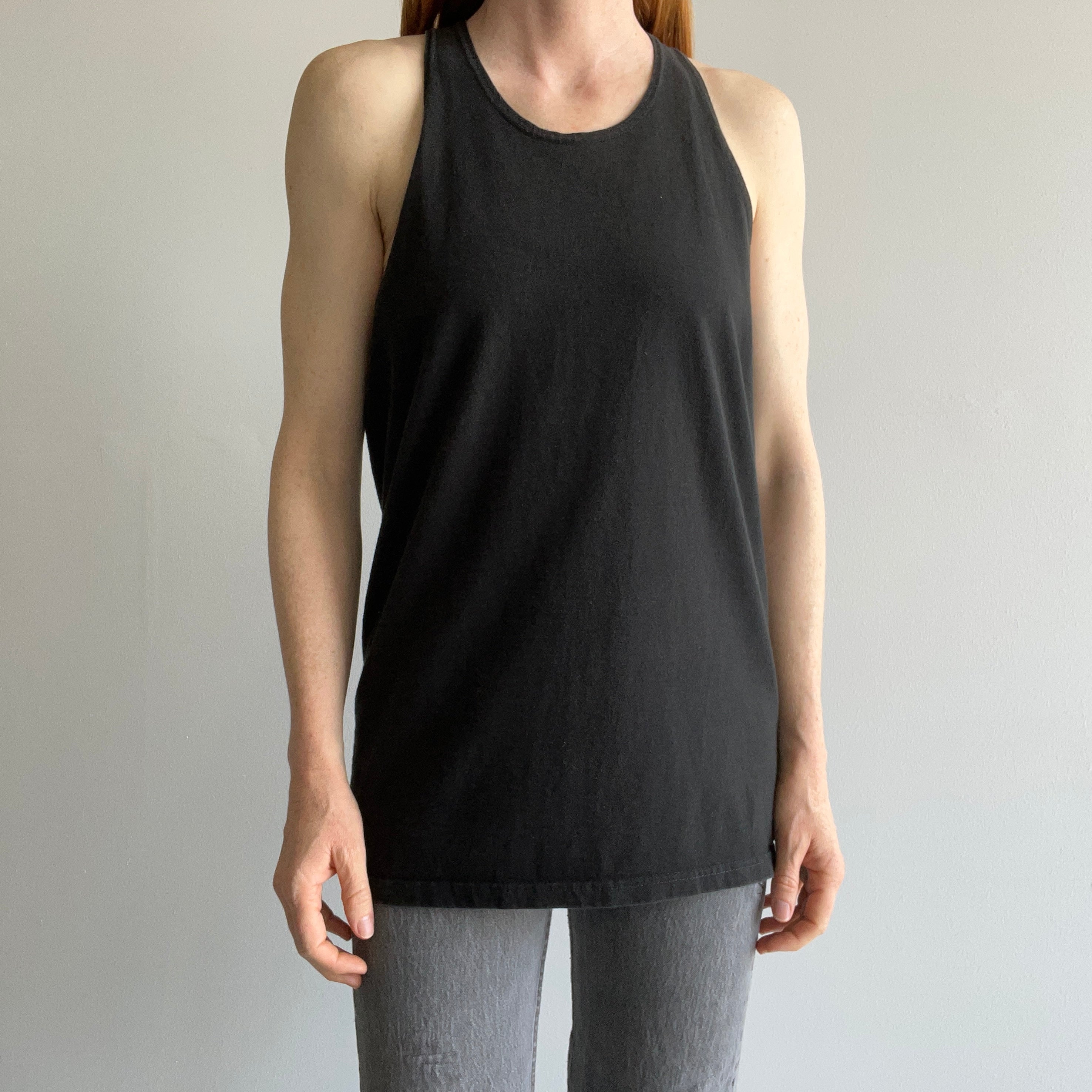 1980s Russell Brand Blank Black Cotton Tank Top - USA Made