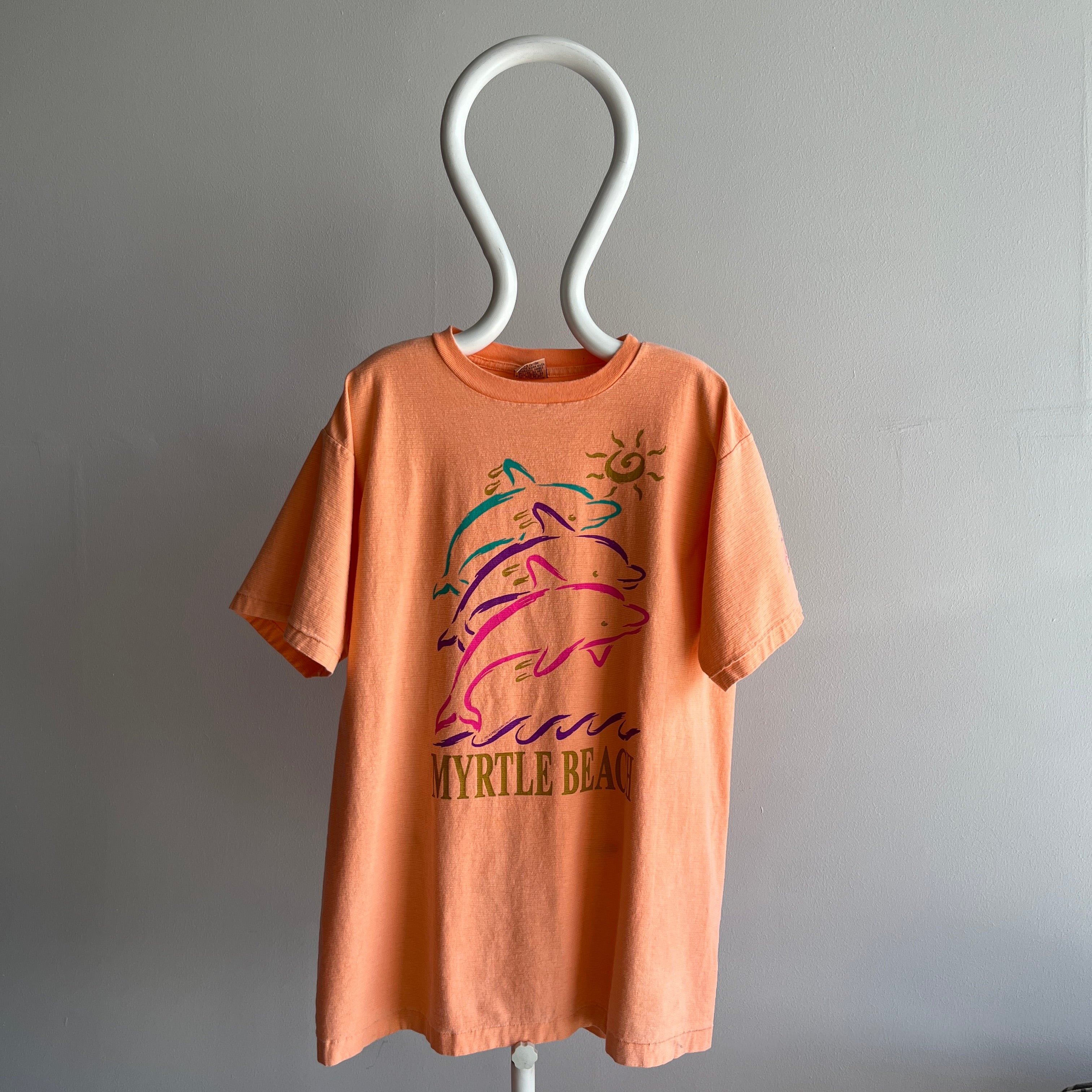 1994 Pinstriped Myrtle Beach Sightly Structured Faded Neon T-Shirt