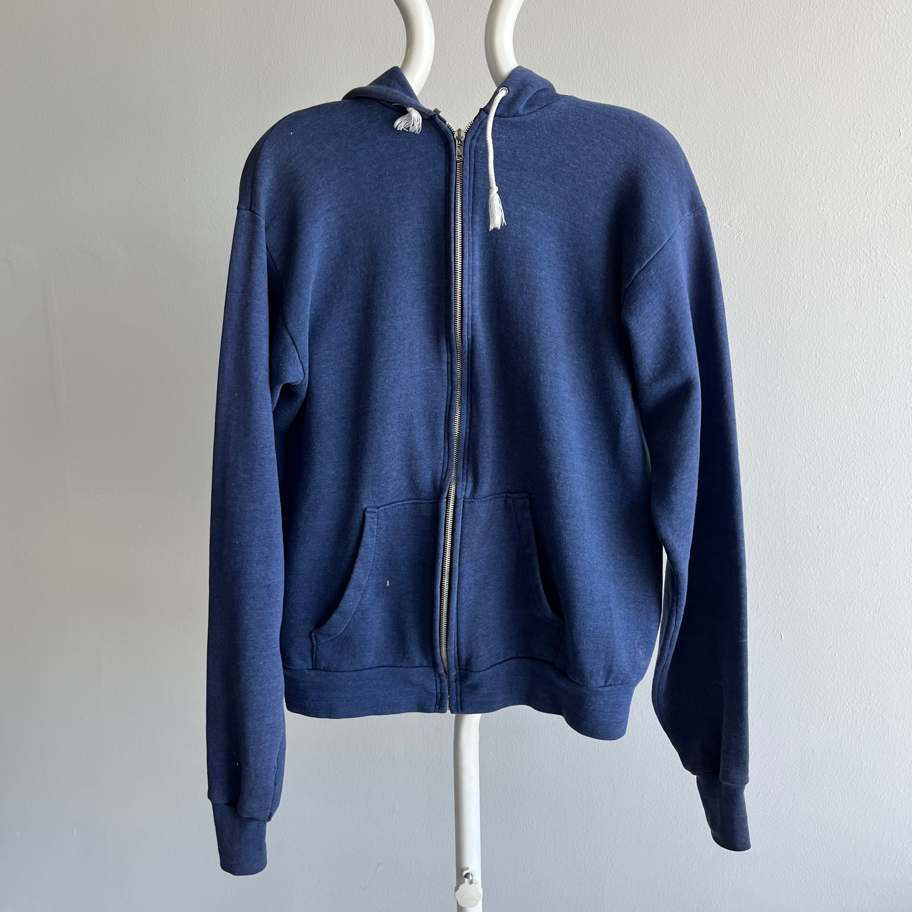 1980s Selvedge Pouch Healthknit Navy Zip Up Sweatshirt - YES