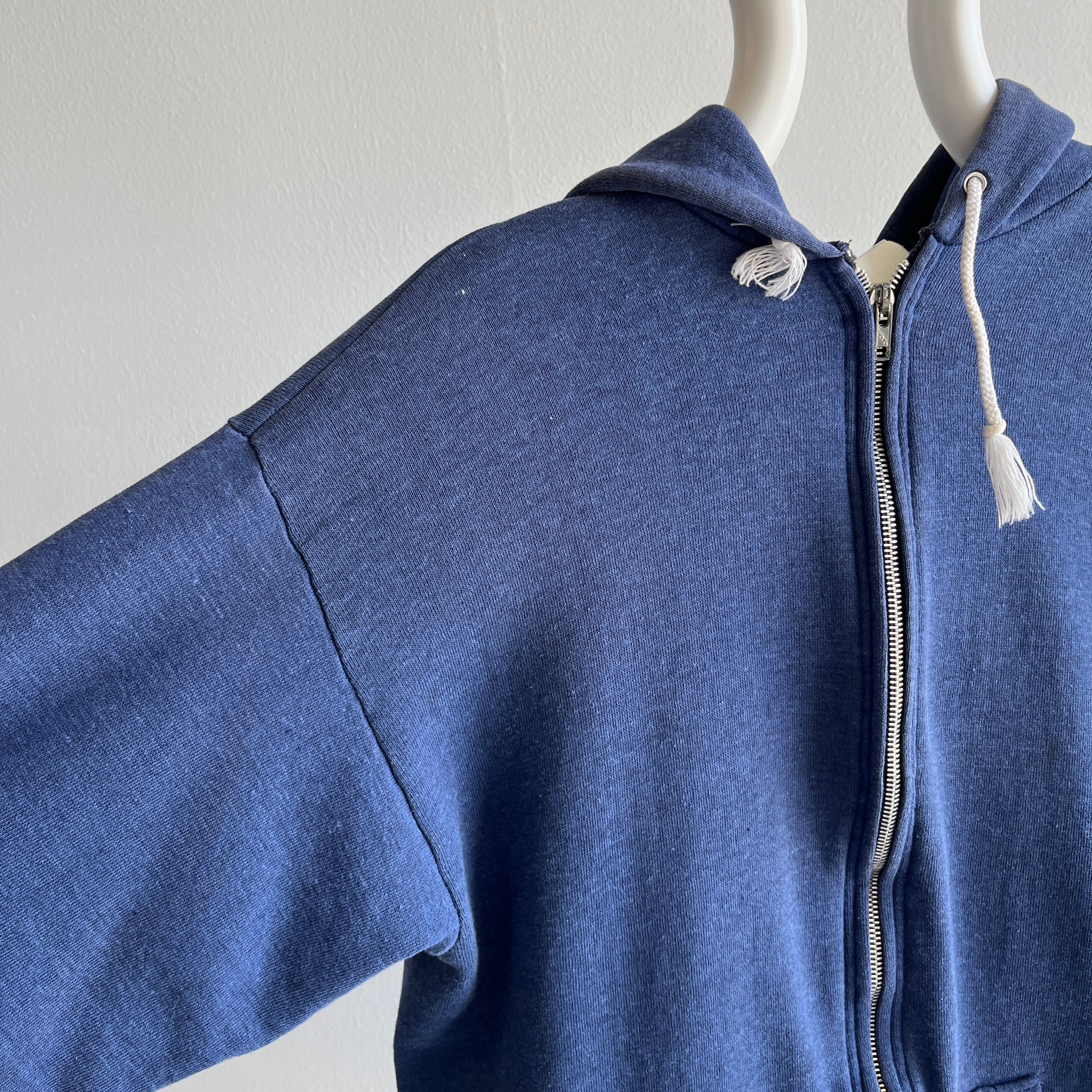 1980s Selvedge Pouch Healthknit Navy Zip Up Sweatshirt - YES