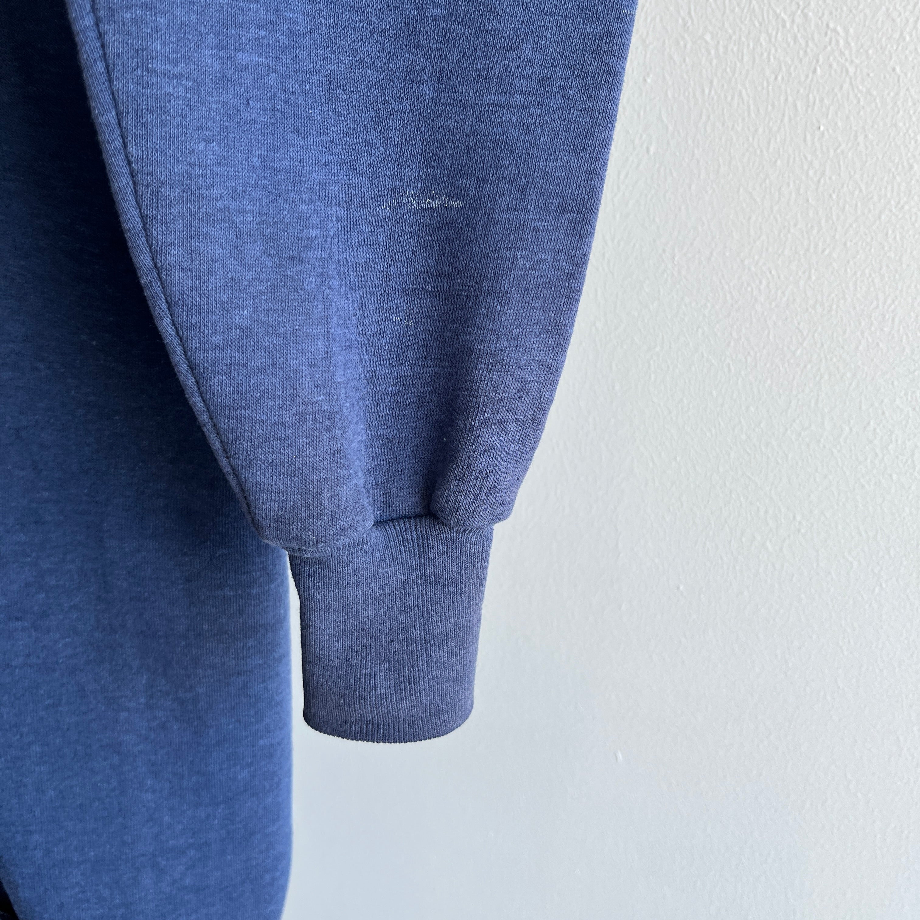 1980s Selvedge Pouch Healthknit Navy Zip Up Sweatshirt - YES