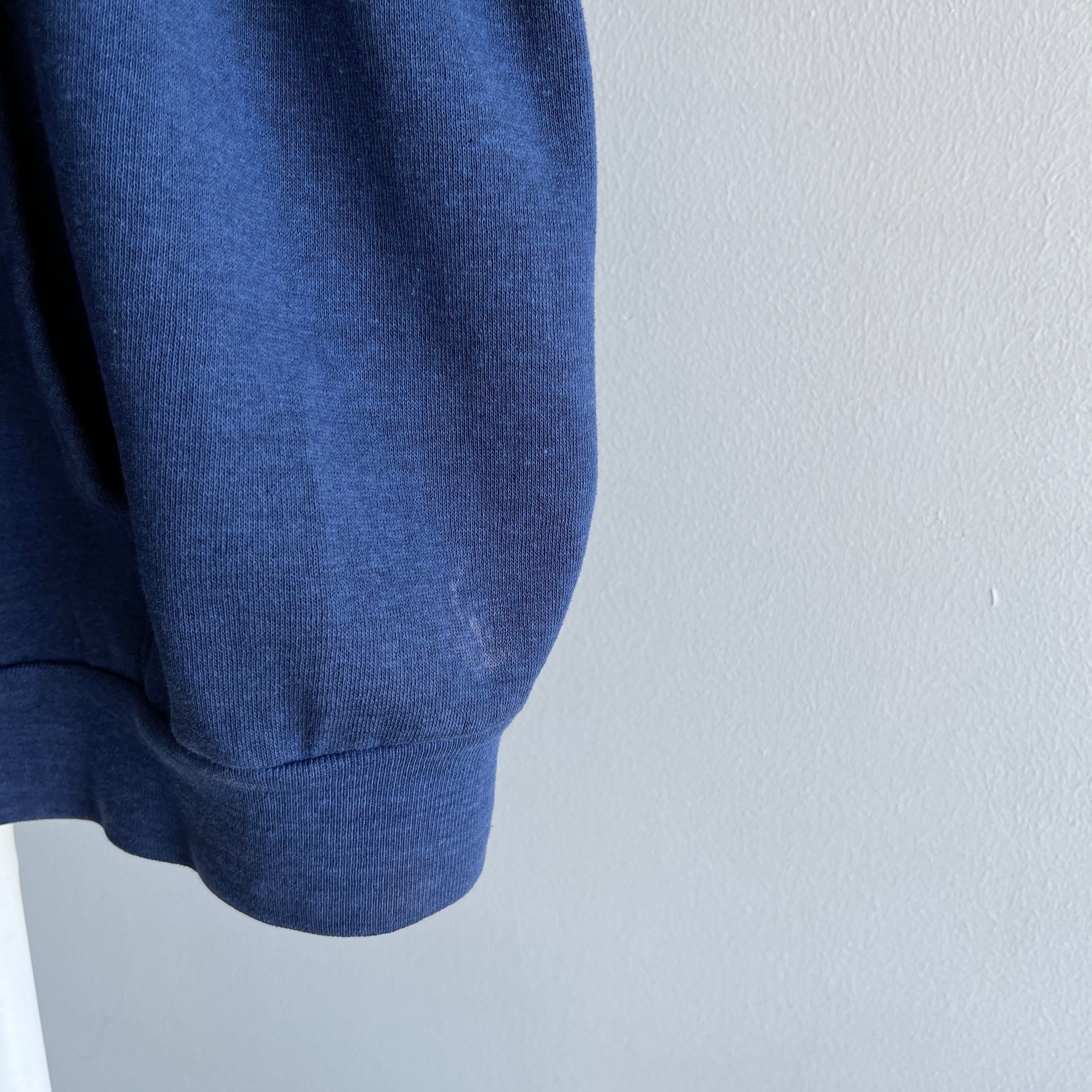 1980s Selvedge Pouch Healthknit Navy Zip Up Sweatshirt - YES