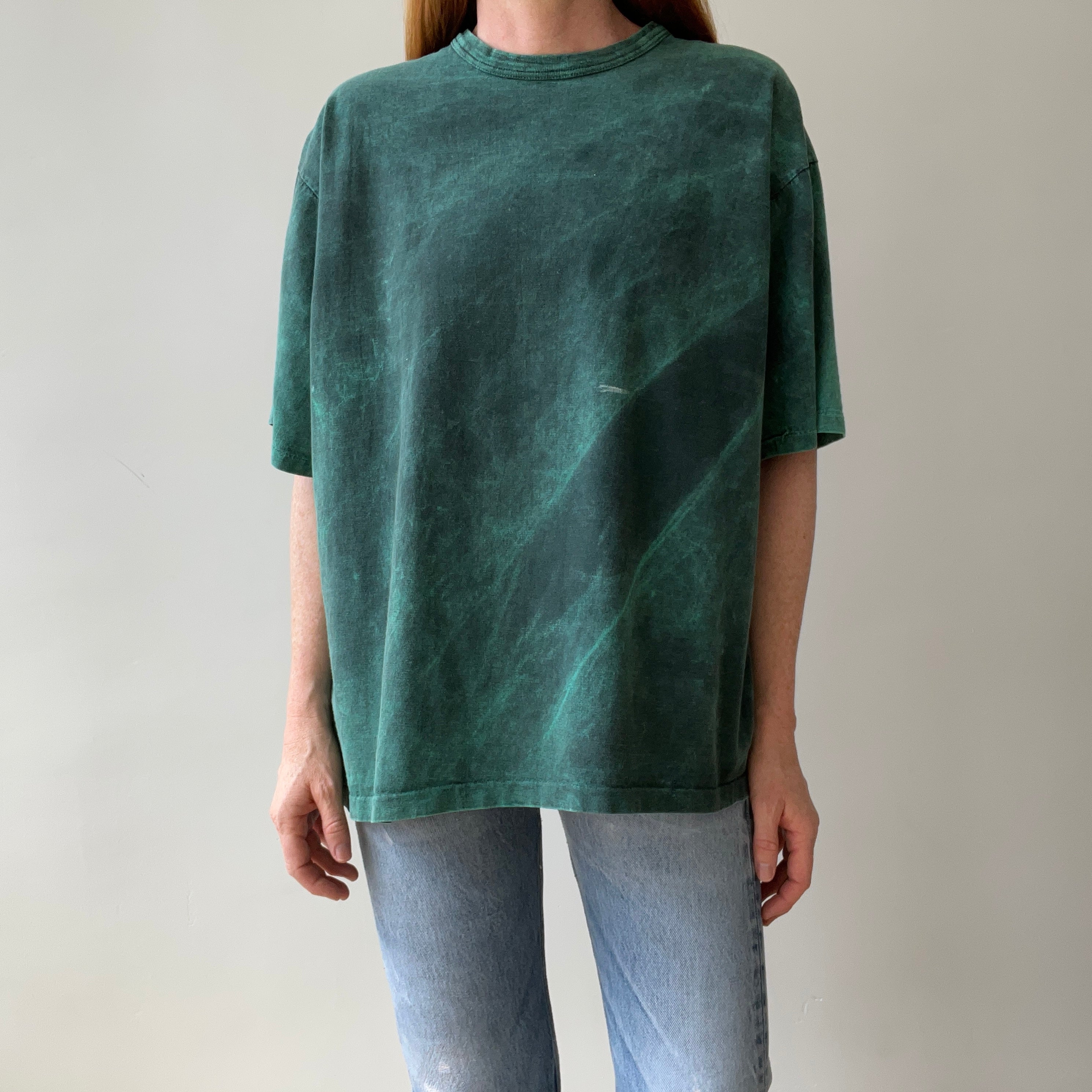 1980s/90s Green and Black Acid Wash T-Shirt - Awesome Fit