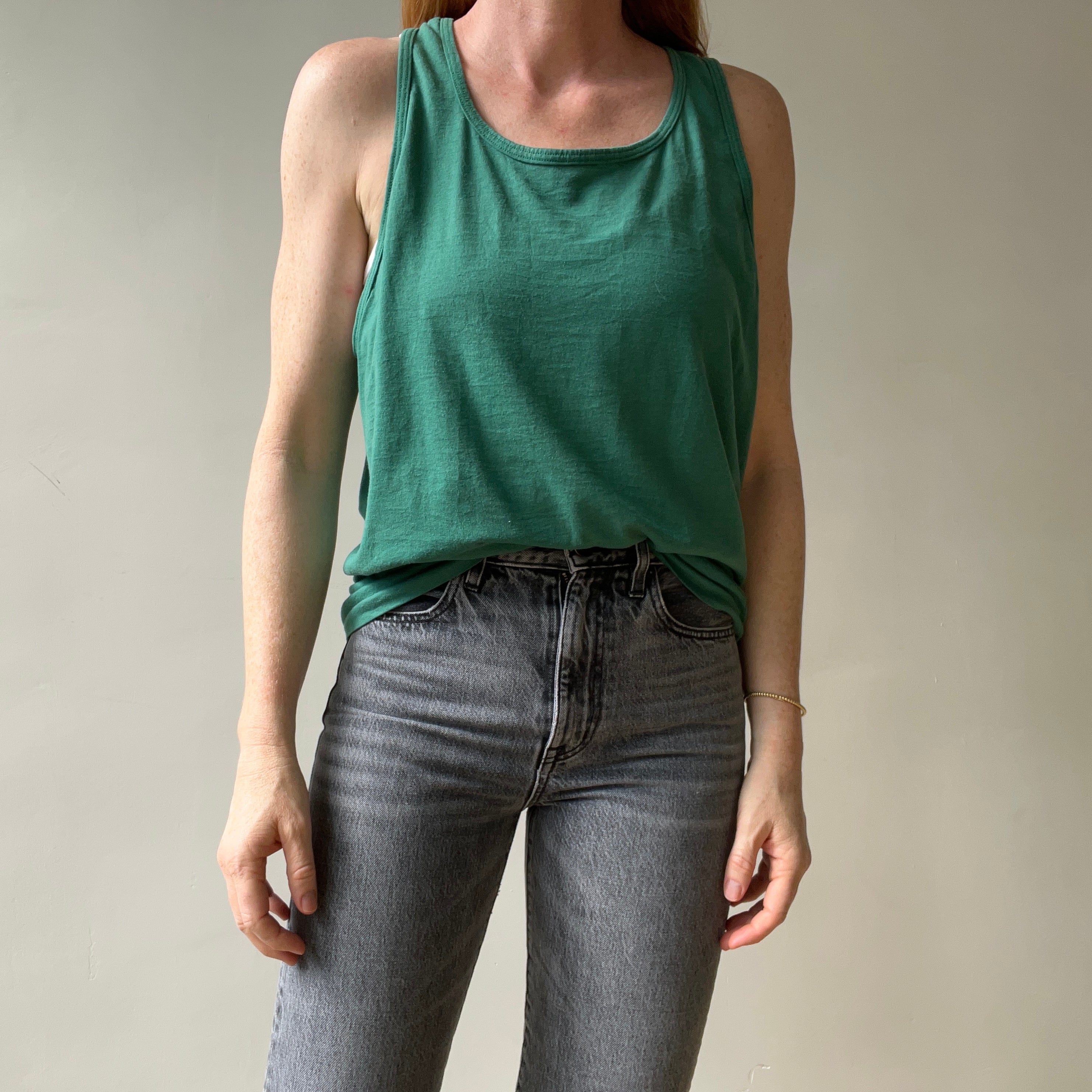 1980s Blank Green Fruit Of The Loom Tank Top