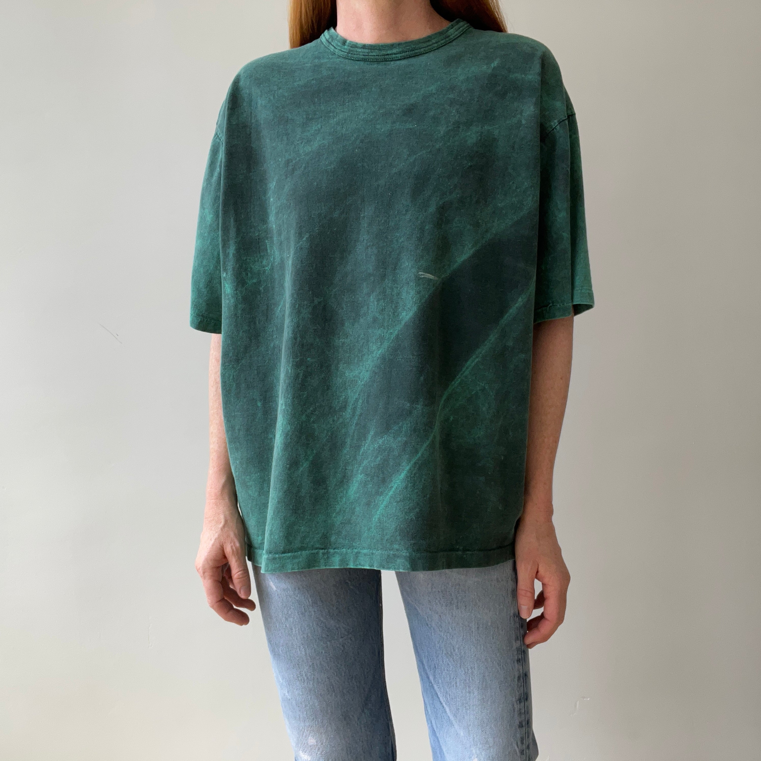 1980s/90s Green and Black Acid Wash T-Shirt - Awesome Fit