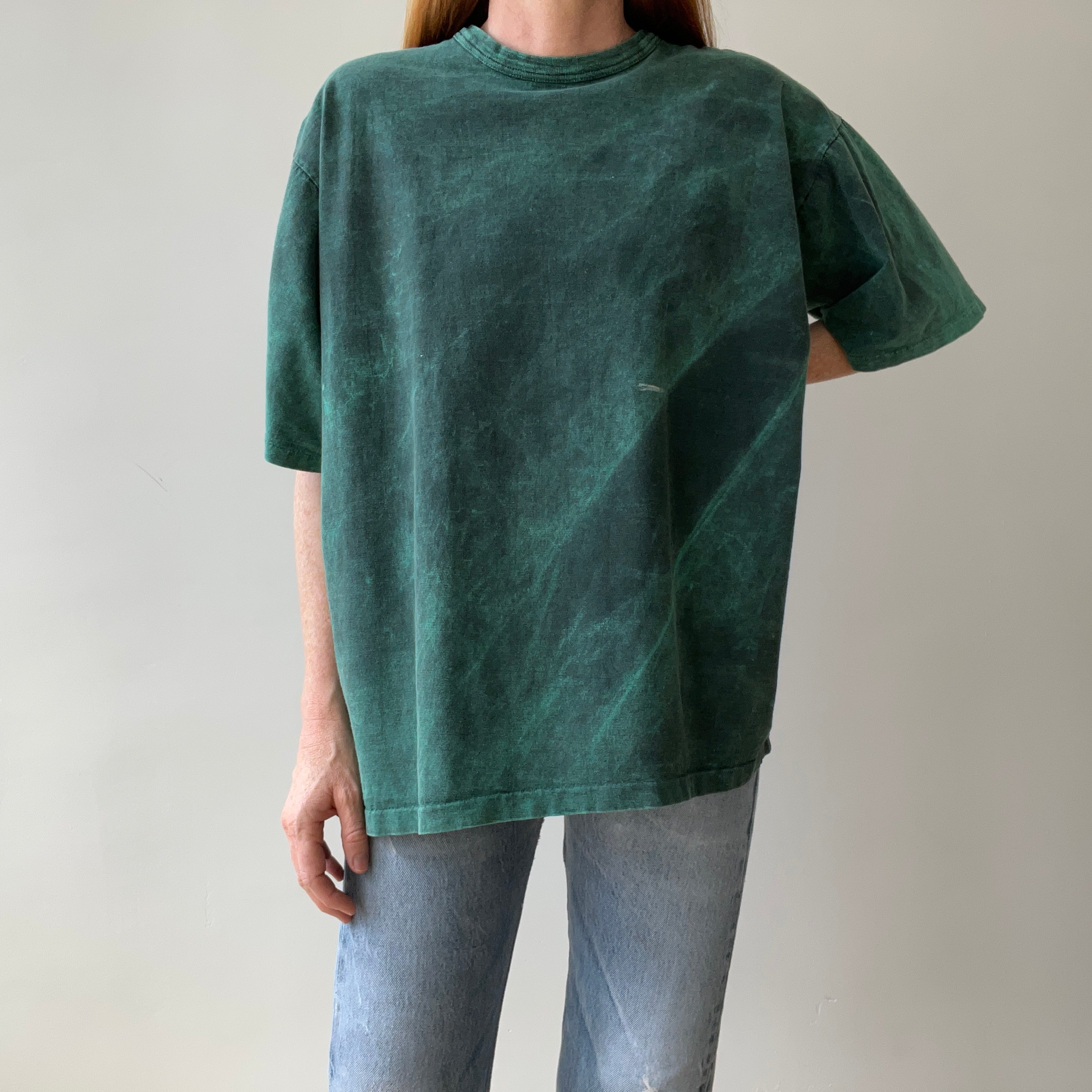 1980s/90s Green and Black Acid Wash T-Shirt - Awesome Fit