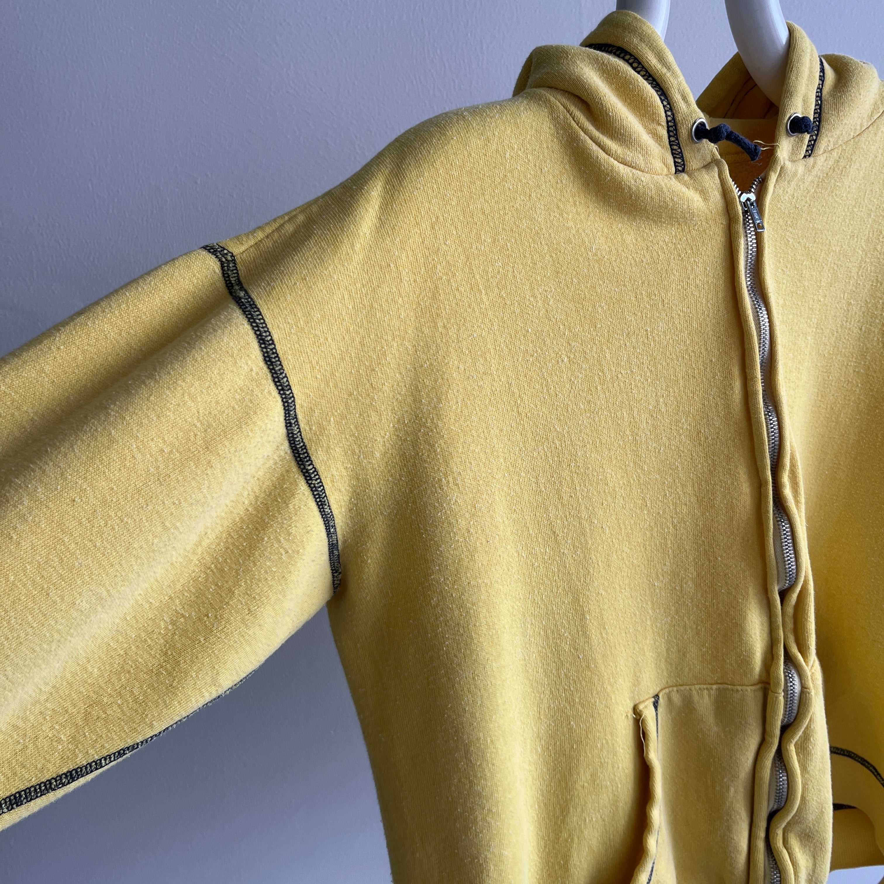 1970s Mostly Cotton Zip Up Hoodie with Navy Contrast Stitching