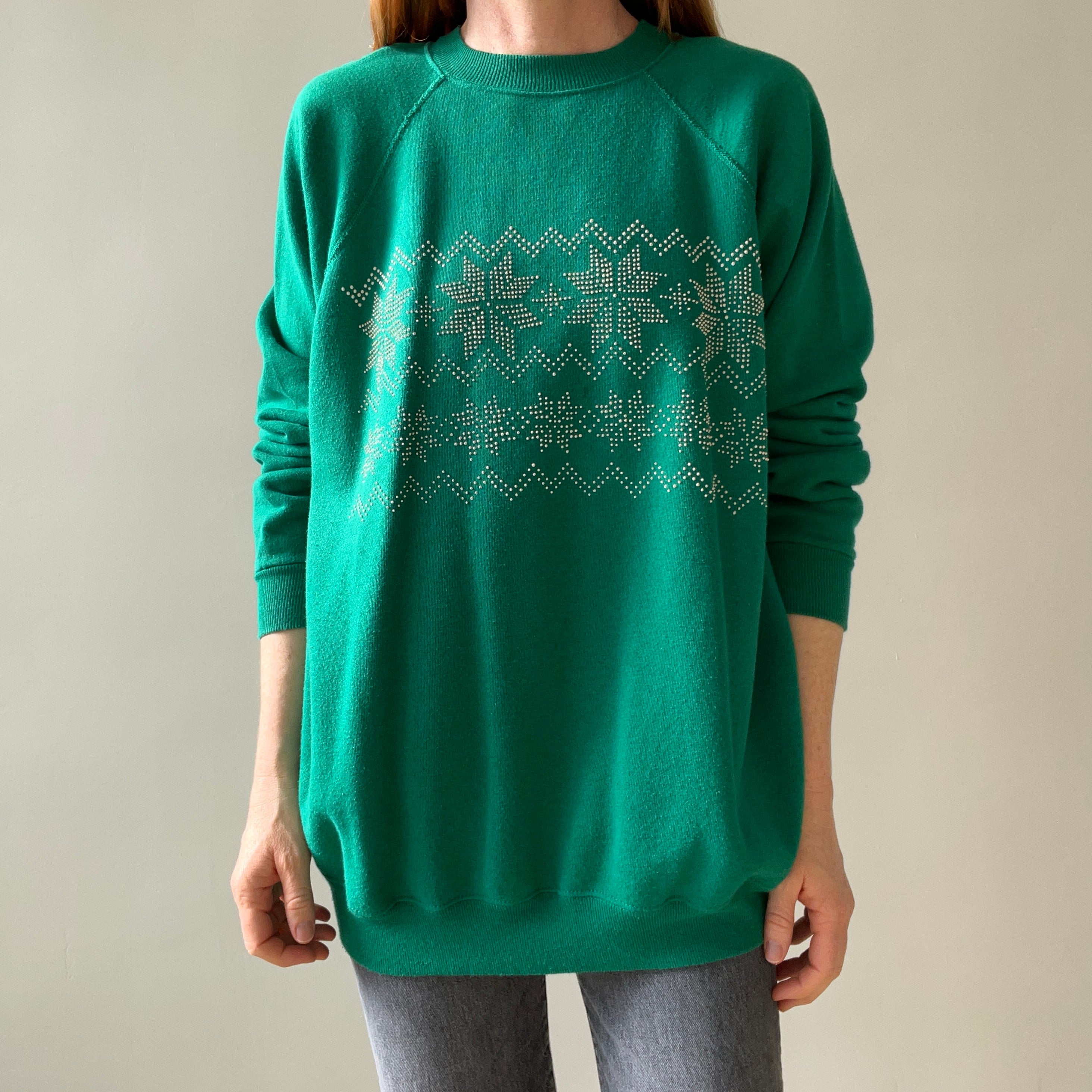 1980s Snowflake Pointillism Sweatshirt - Longer Cut