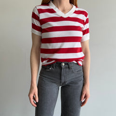 1980s Dark Red and White Striped Ring Shirt !!!