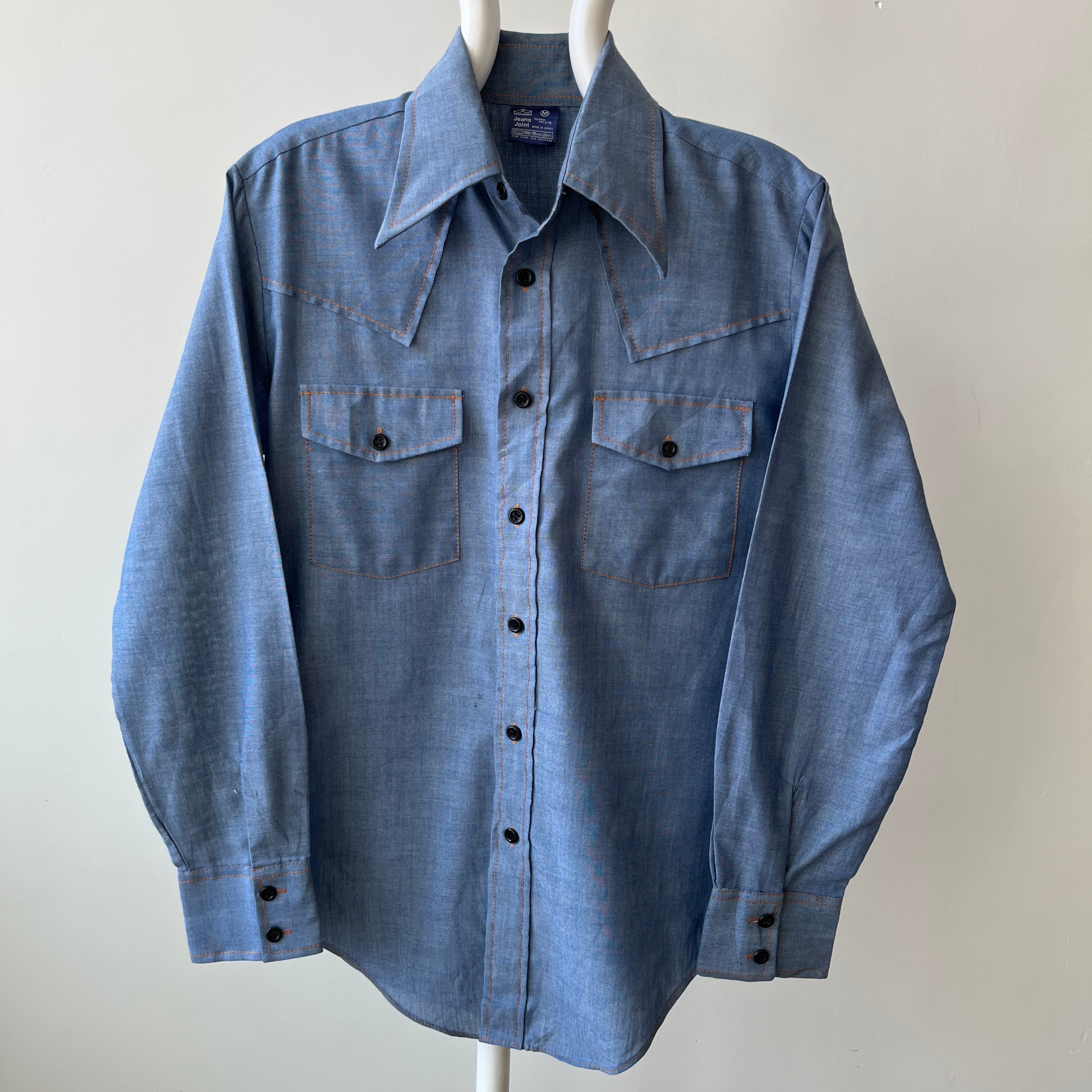 1970's Sears Chambray Style Embroidered Button-Up Shirt