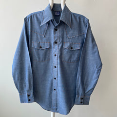 1970's Sears Chambray Style Embroidered Button-Up Shirt