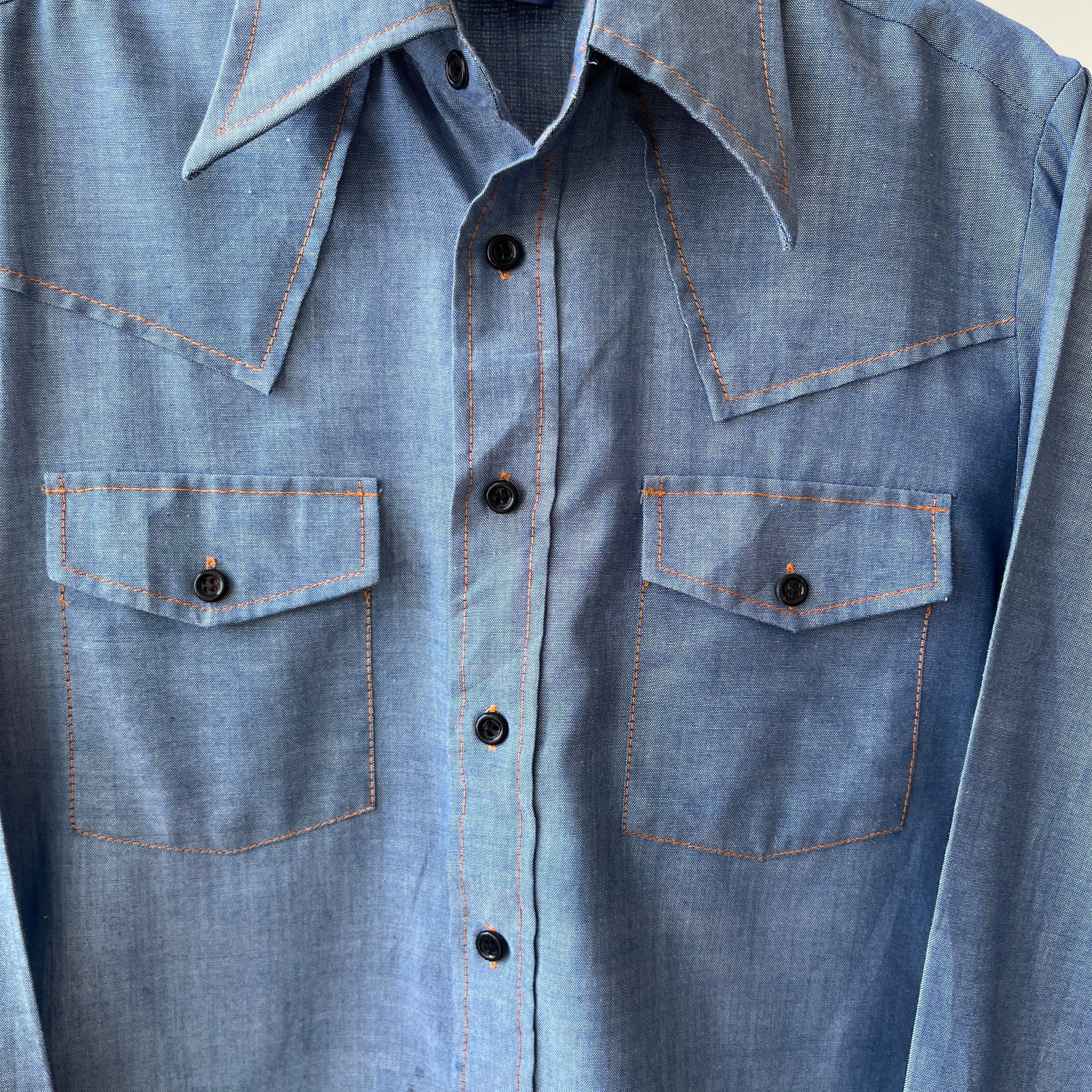 1970's Sears Chambray Style Embroidered Button-Up Shirt