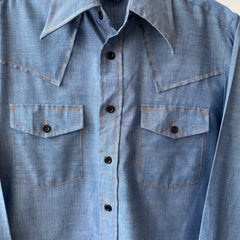 1970's Sears Chambray Style Embroidered Button-Up Shirt