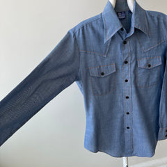 1970's Sears Chambray Style Embroidered Button-Up Shirt