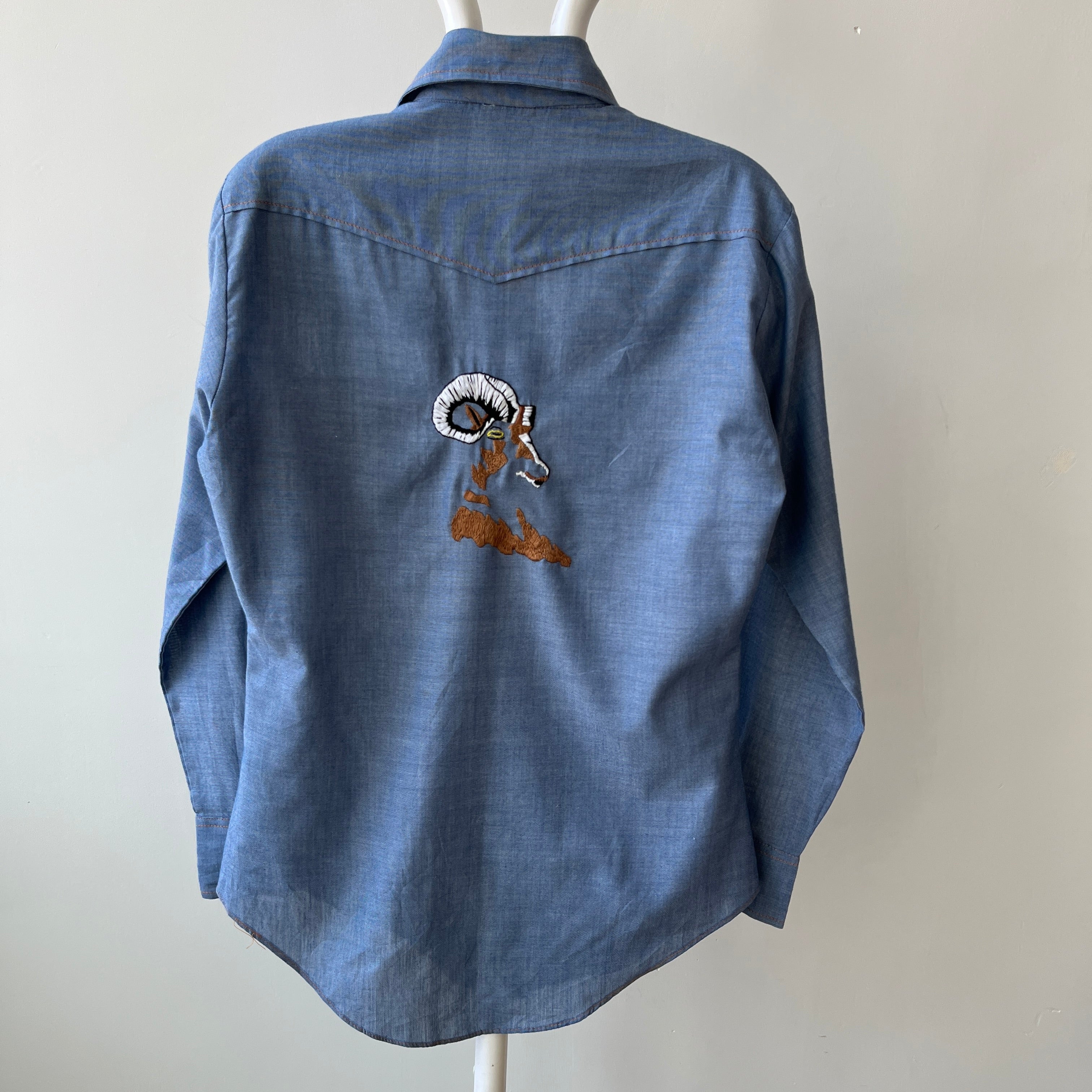 1970's Sears Chambray Style Embroidered Button-Up Shirt