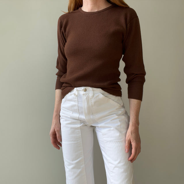 1970s Over Dyed Chocolate Brown Cotton Thermal