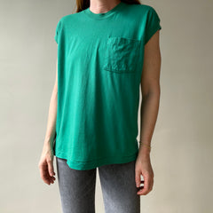 1980s Blank Green Muscle Pocket T Shirt
