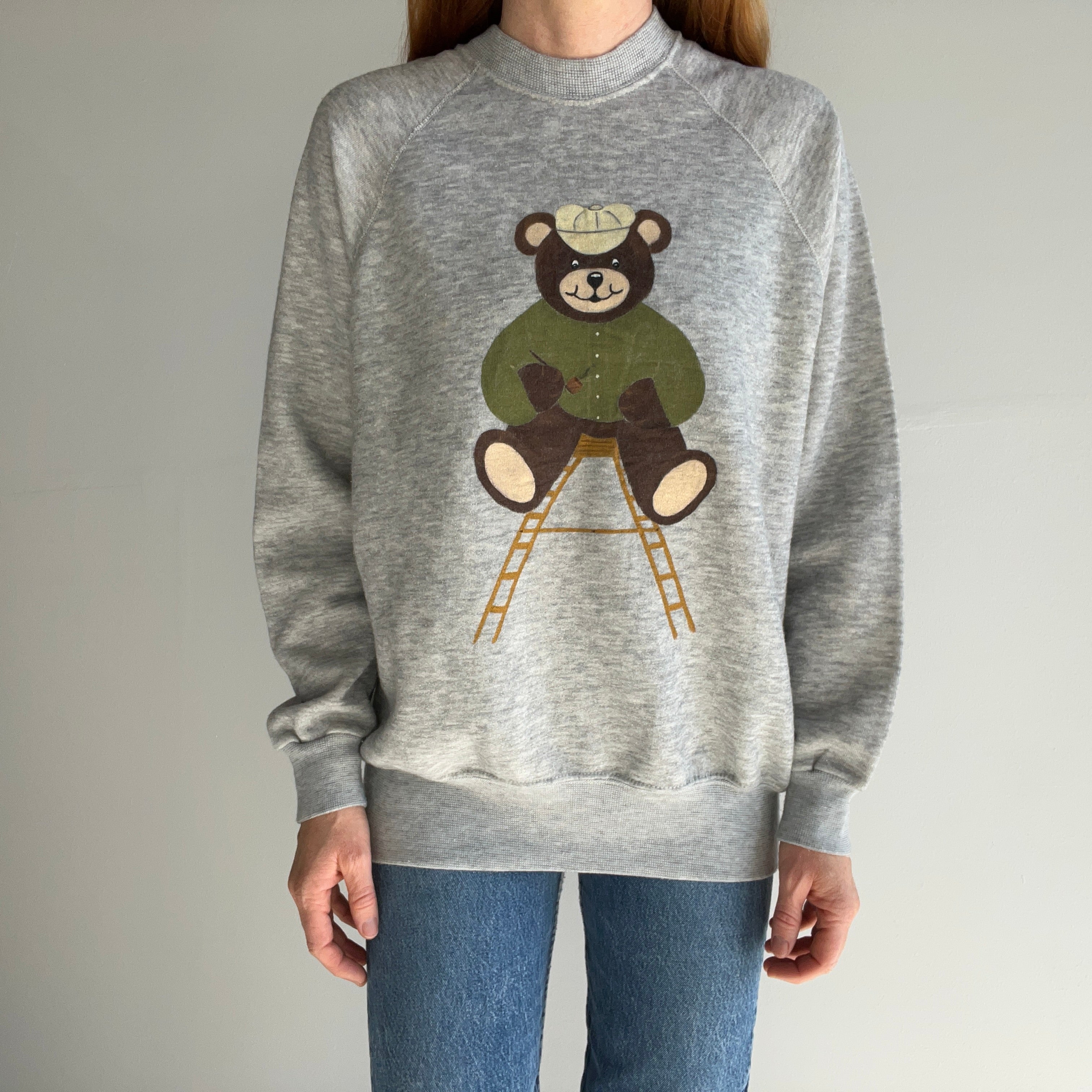 1970/80s DIY Teddy Bear Smoking a Pipe Sweatshirt