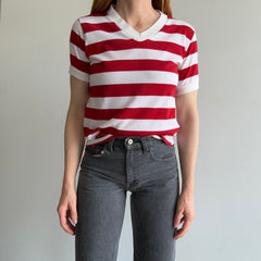 1980s Dark Red and White Striped Ring Shirt !!!