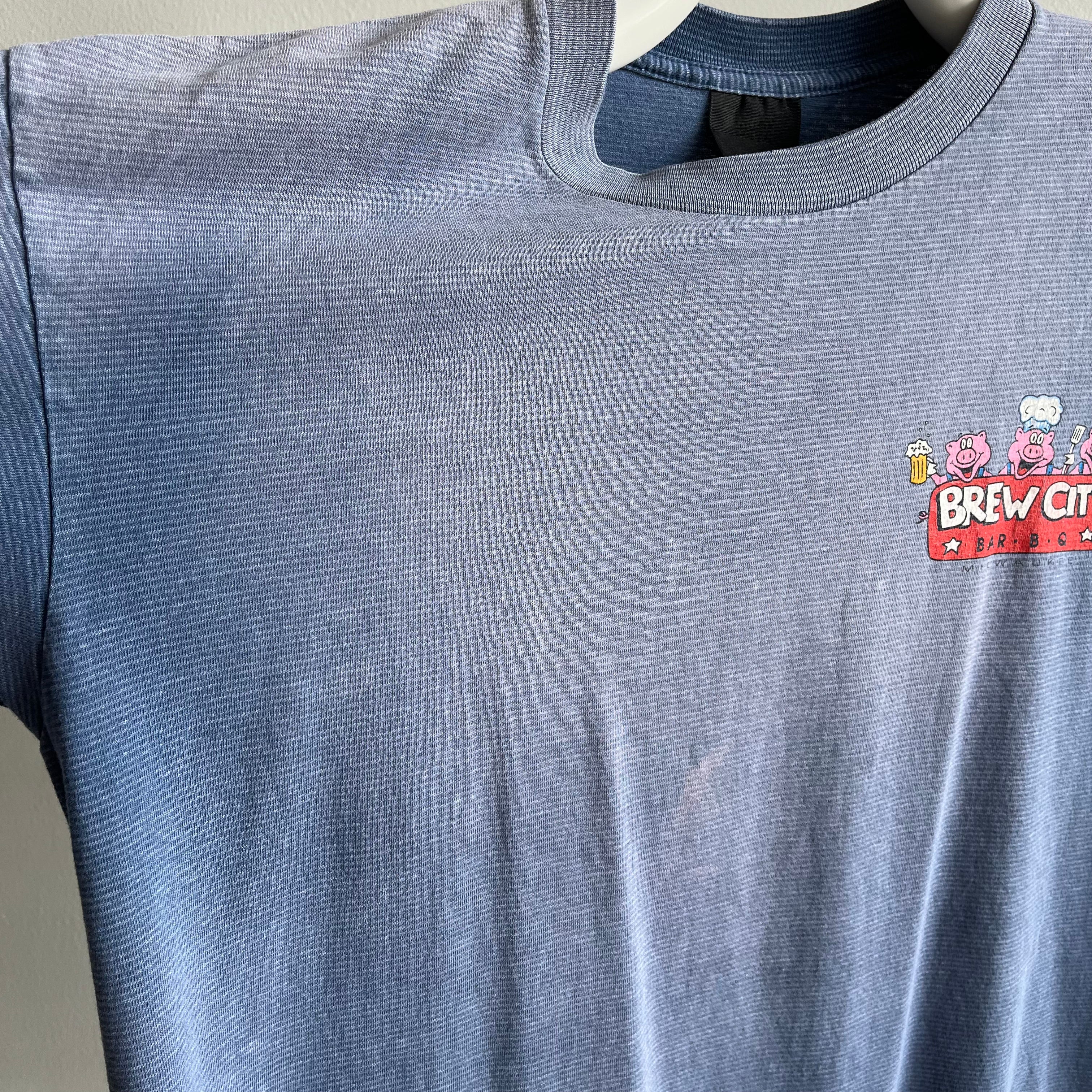 1990s Brew City BBQ Milwaukee, Wisconsin Ultra Sun Faded T-Shirt