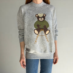 1970/80s DIY Teddy Bear Smoking a Pipe Sweatshirt