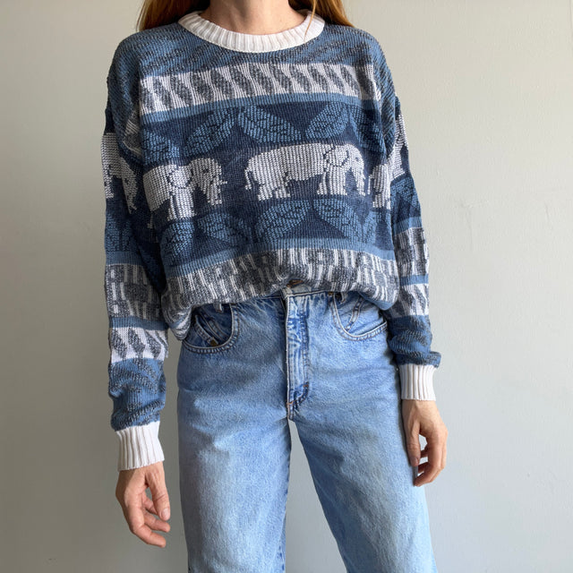 1980s Elephant Lightweight Acrylic Sweater