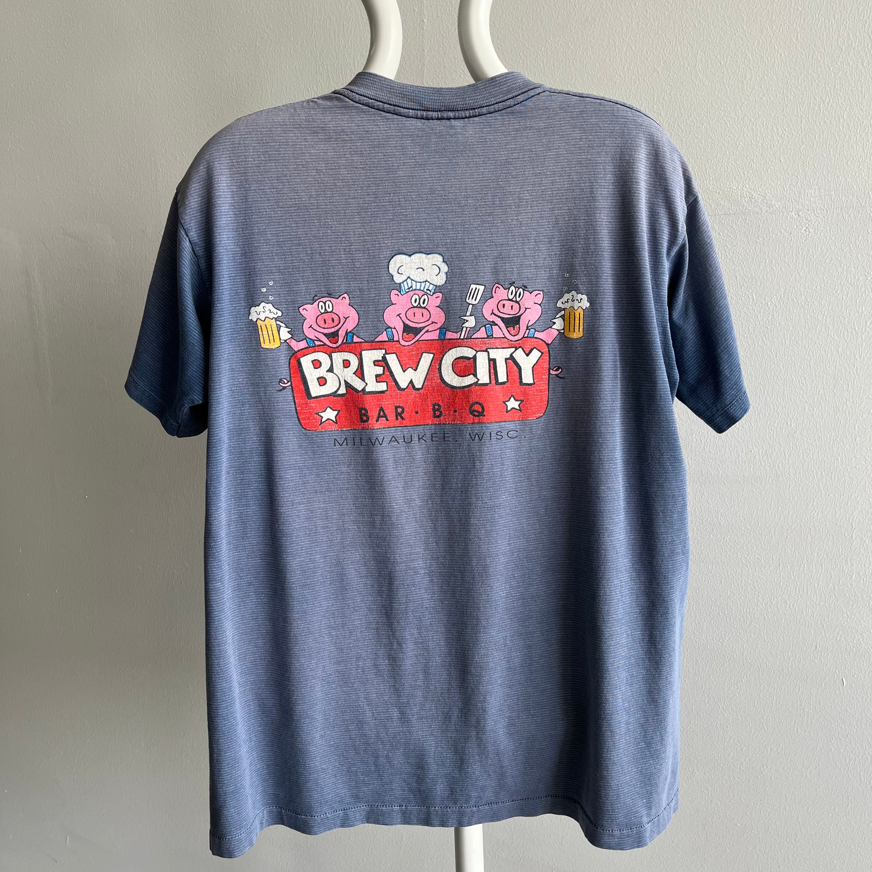 1990s Brew City BBQ Milwaukee, Wisconsin Ultra Sun Faded T-Shirt