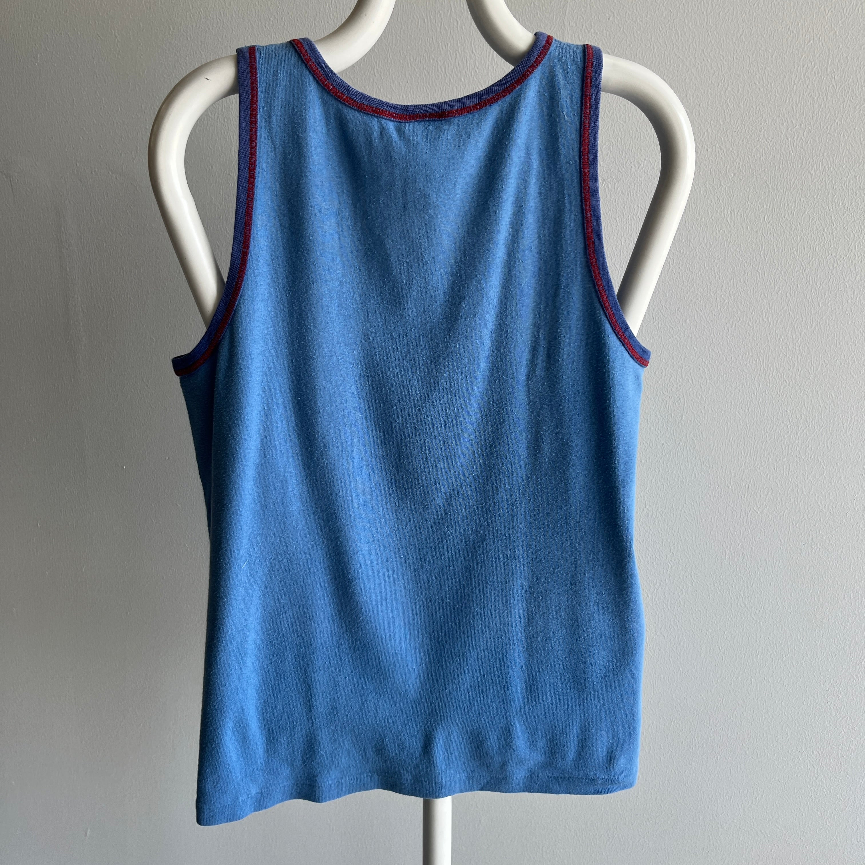 1970s Soft Knit Cotton Tank with Red Contrast Stitching