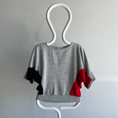 1980s Tri Color Dolman Sleeve Red, Gray and Black Thin/Lightweight 3/4 Sleeve Sweatshirt