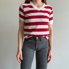 1980s Dark Red and White Striped Ring Shirt !!!