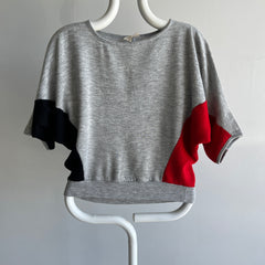 1980s Tri Color Dolman Sleeve Red, Gray and Black Thin/Lightweight 3/4 Sleeve Sweatshirt