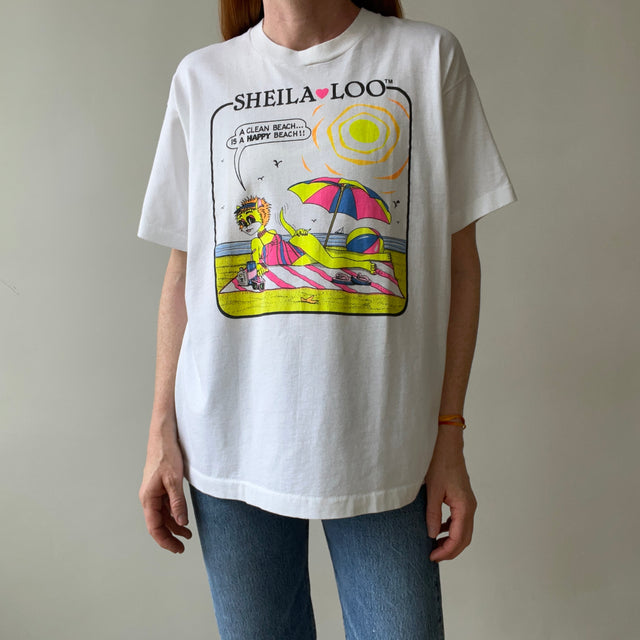 1980s Sheila Loo "A Clean Beach Is A Happy Beach" T Shirt