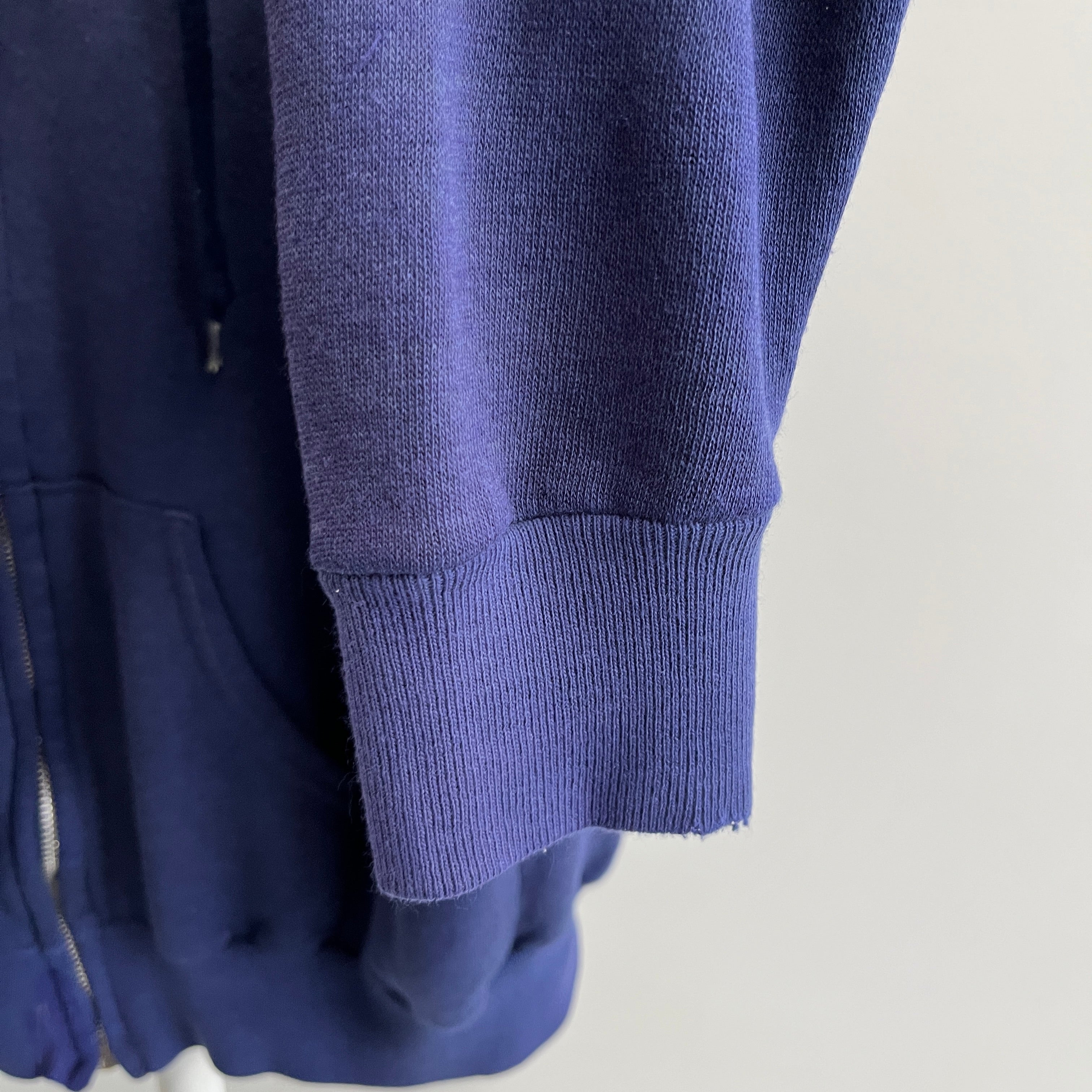 1970s Super Soft, Thin and Slouchy Faded Navy Hoodie