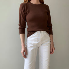 1970s Over Dyed Chocolate Brown Cotton Thermal