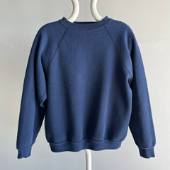 1970s Blank Navy Sweatshirt with Under Arm Gussets - Rad