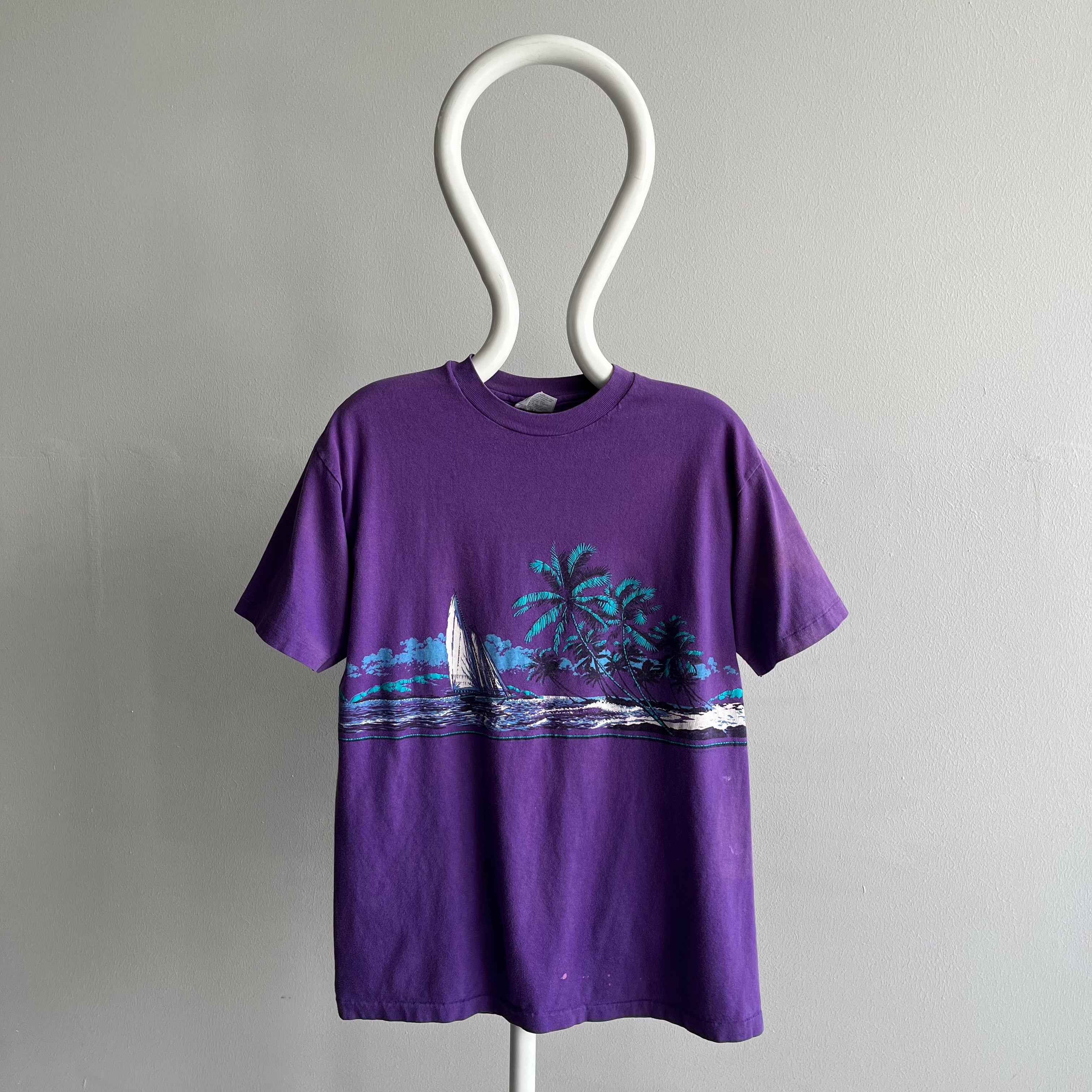 1990 Beach Scene Wrap Around Cotton T-Shirt