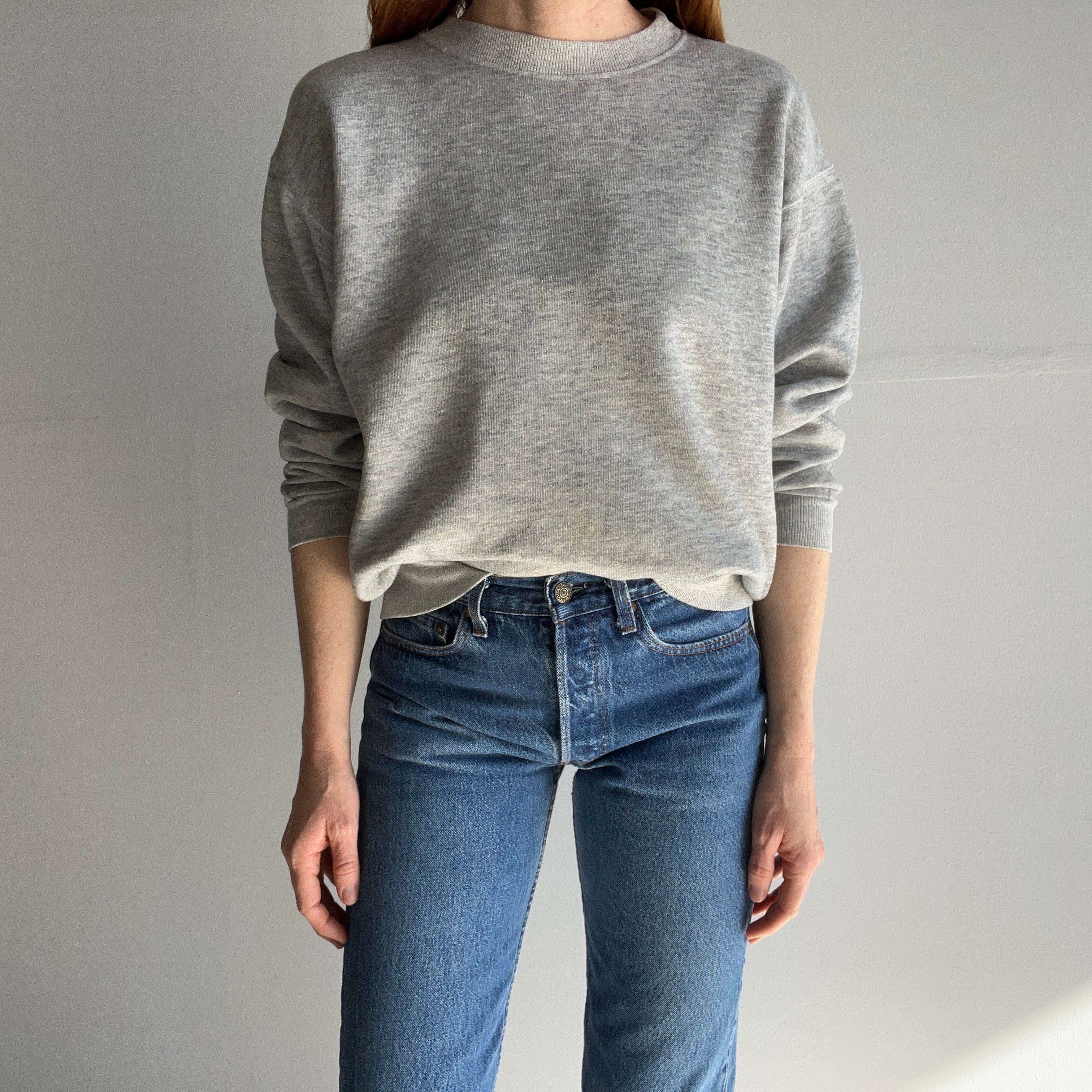 1980s Not-A-Raglan Smaller Blank Gray Sweatshirt with Staining