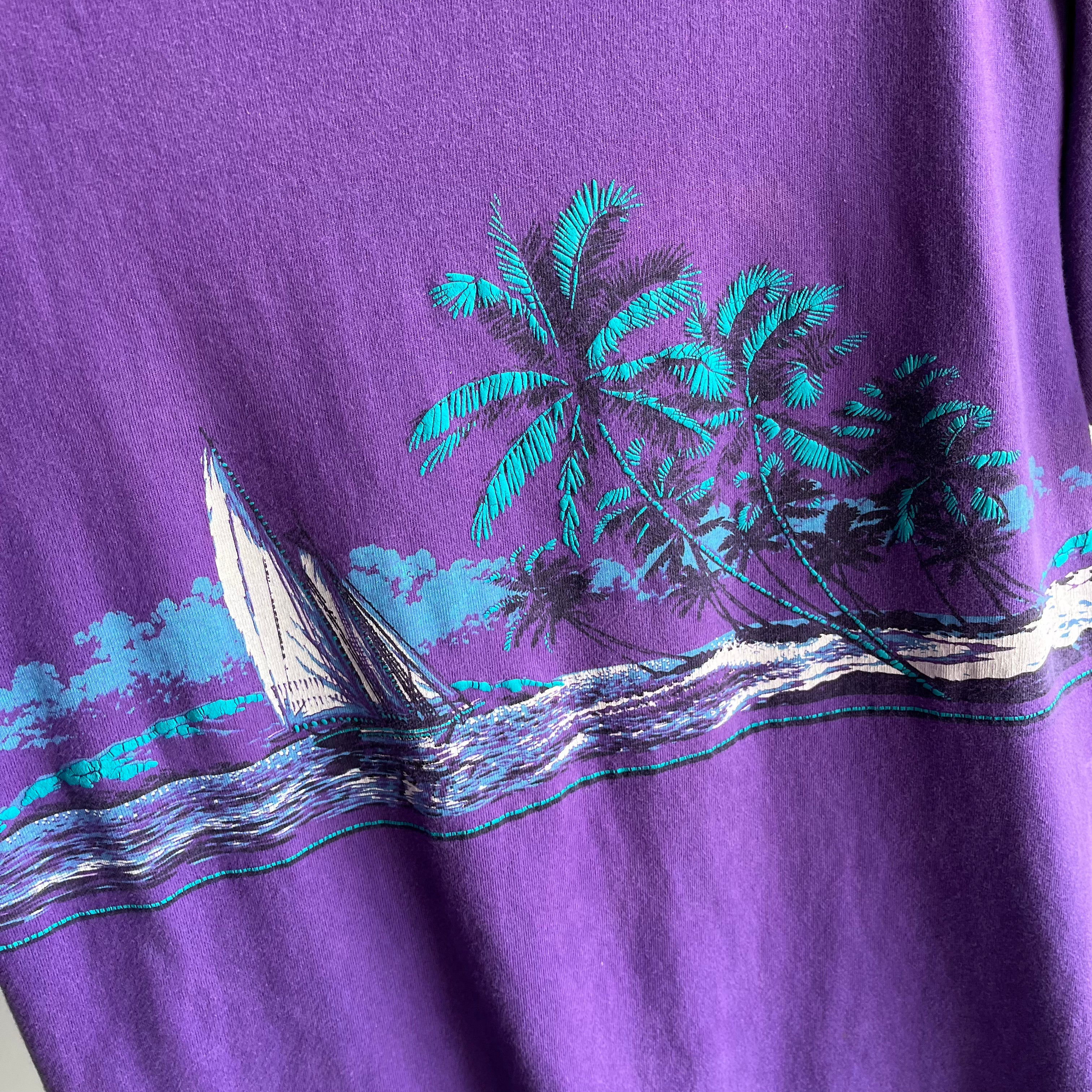 1990 Beach Scene Wrap Around Cotton T-Shirt